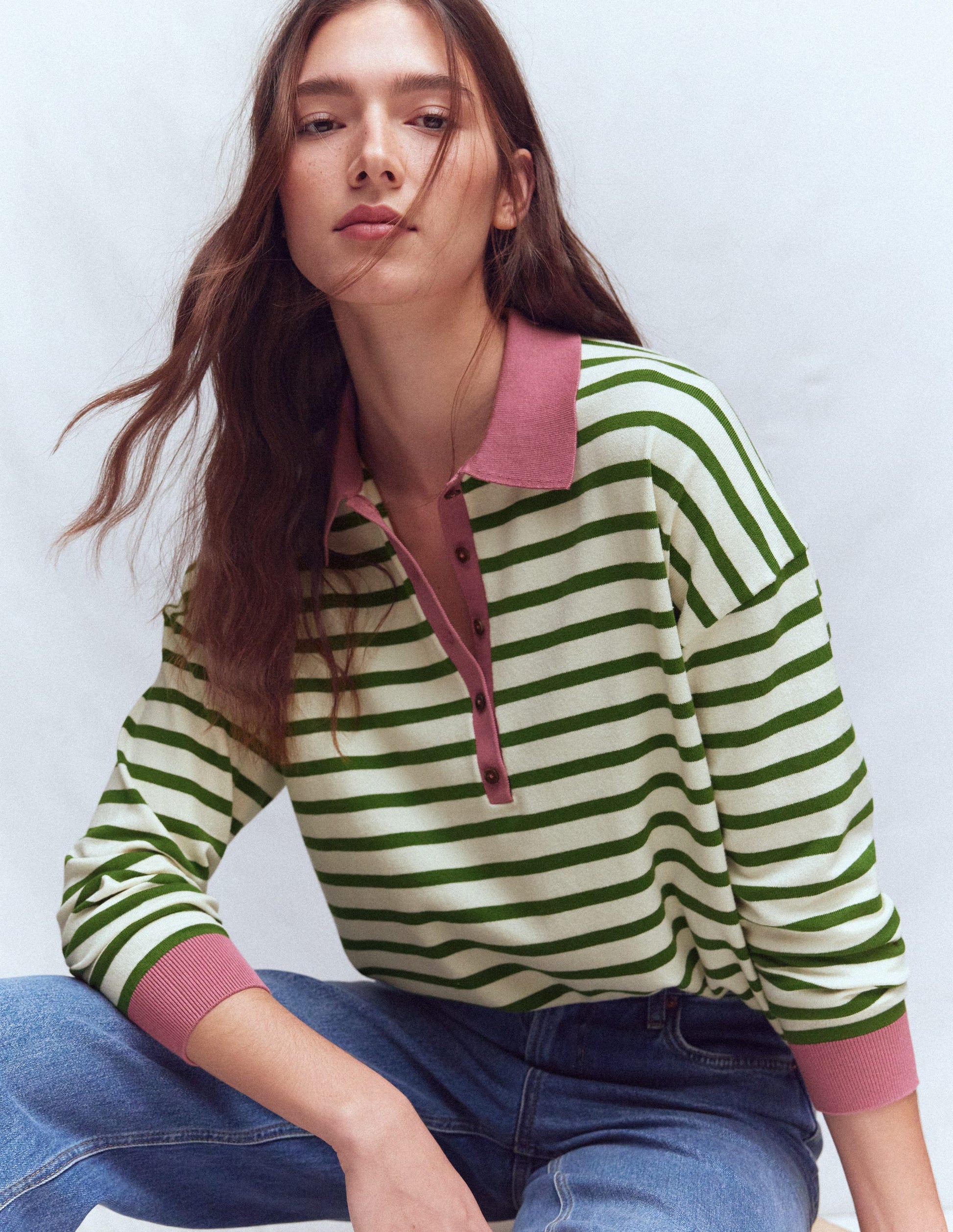 Lara Cotton Henley Jumper-Warm Ivory, Courtyard Stripe-1