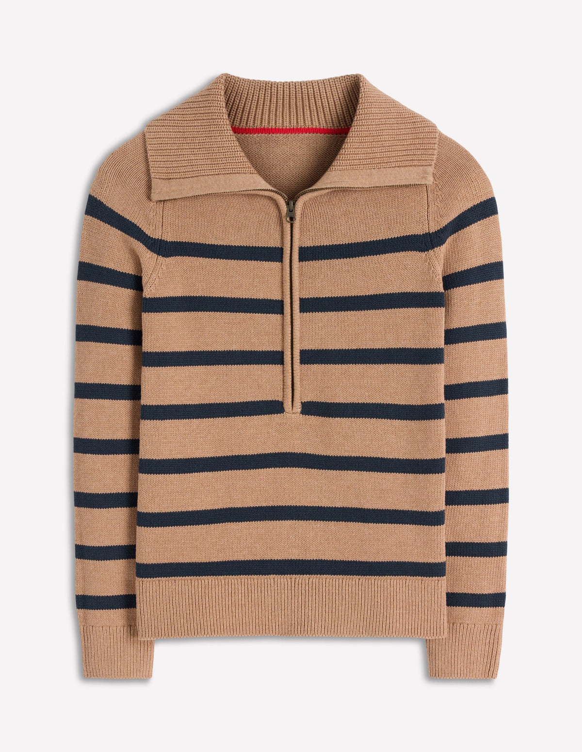 Lucy Pullover mit Halbreißverschluss-Kamelbraun Meliert, Marineblau Streifen - Image 6