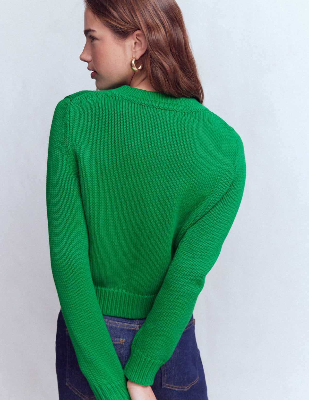 Lucy Grob gestrickte Baumwollstrickjacke-Grünes Tamburin - Image 3