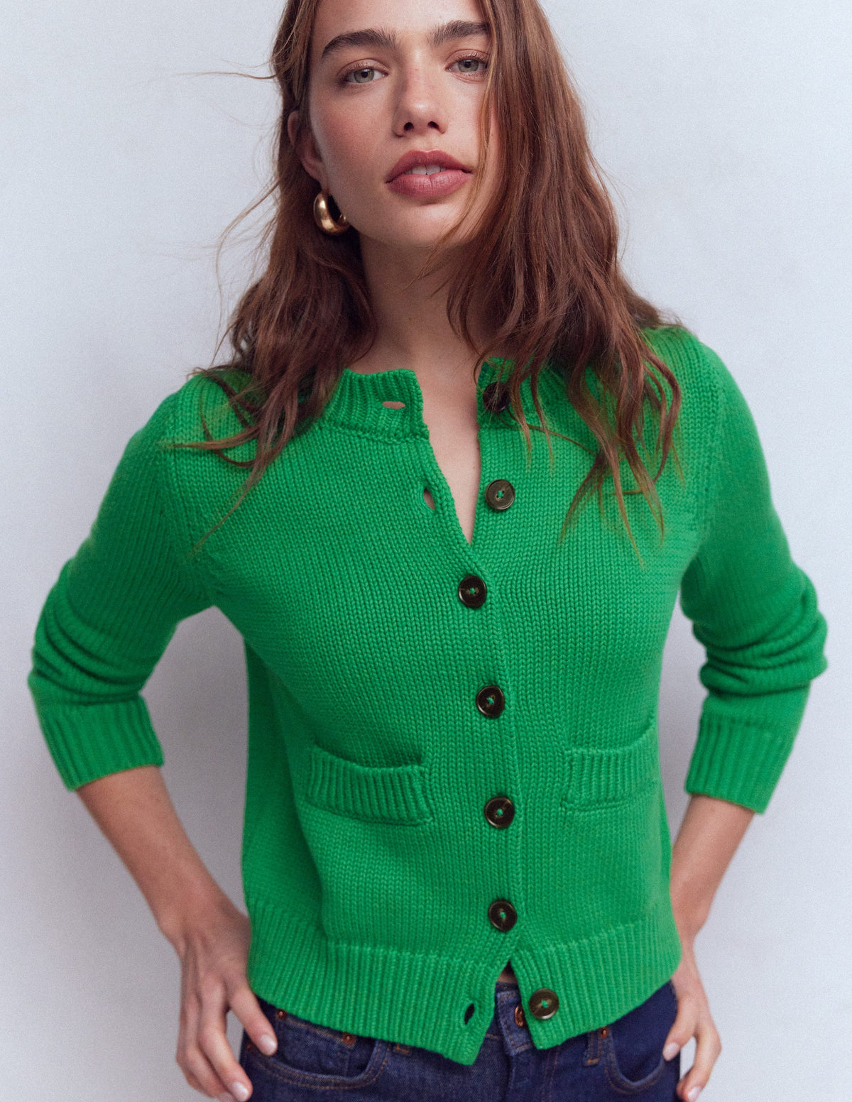 Lucy Grob gestrickte Baumwollstrickjacke-Grünes Tamburin-5