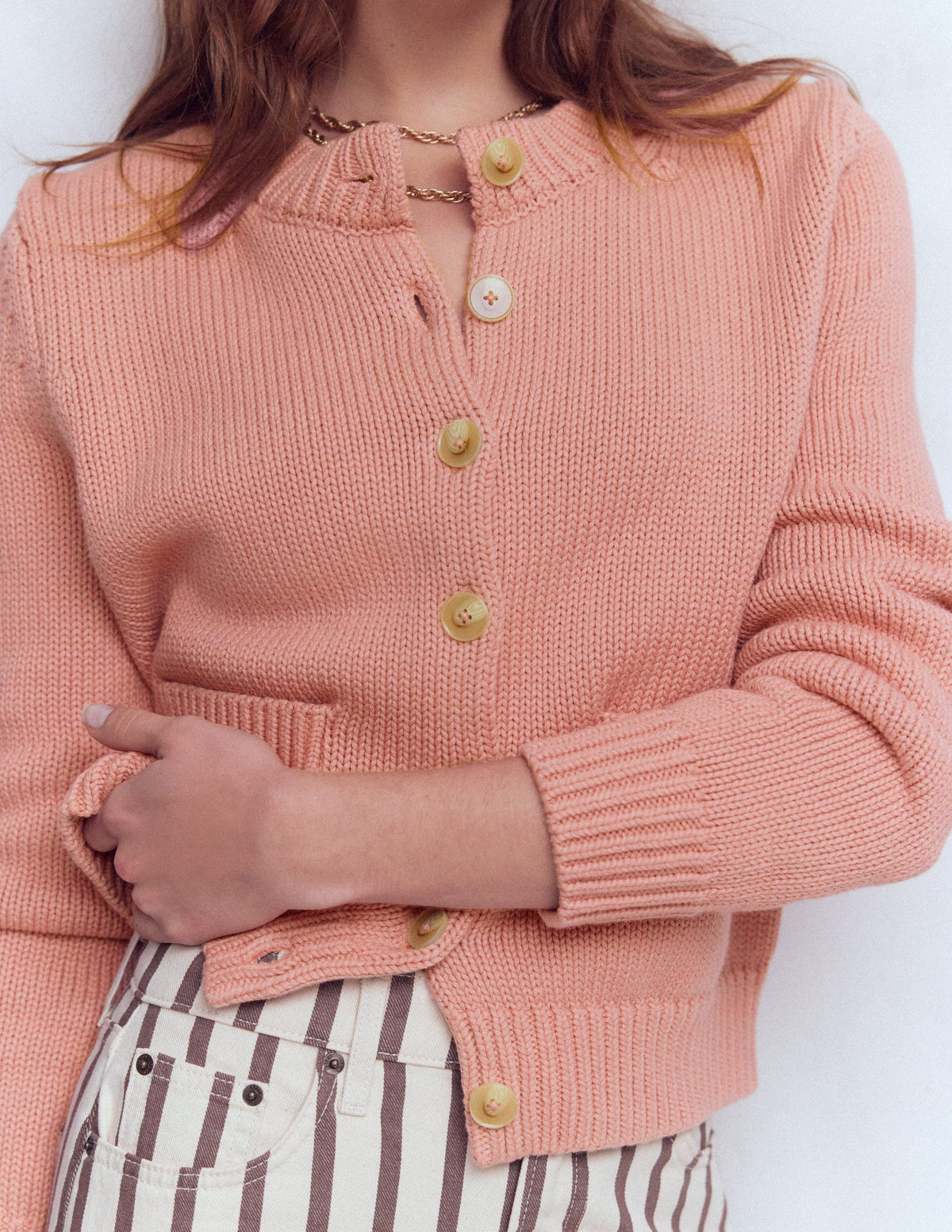 Lucy Grob gestrickte Baumwollstrickjacke-ROSA - Image 2