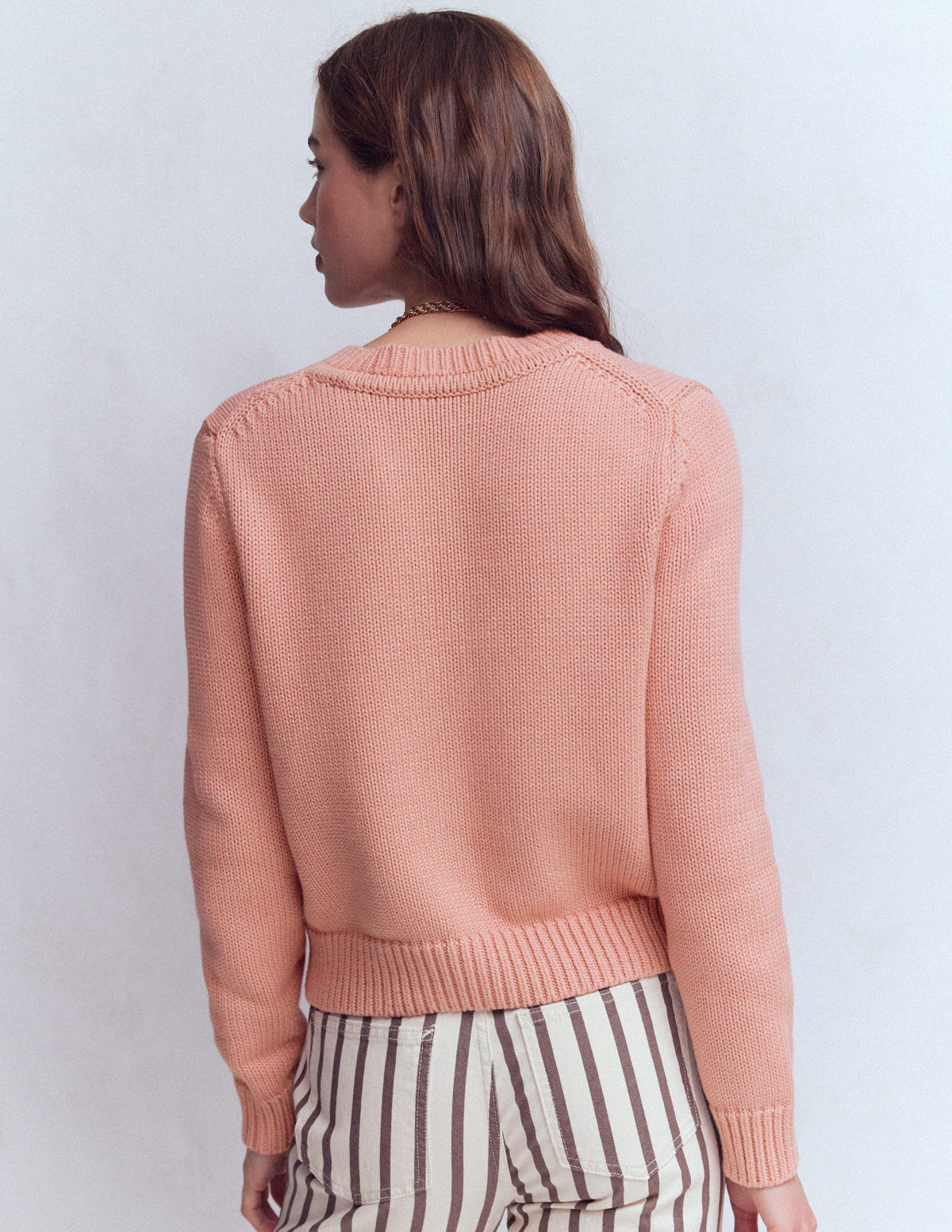 Lucy Grob gestrickte Baumwollstrickjacke-ROSA - Image 3