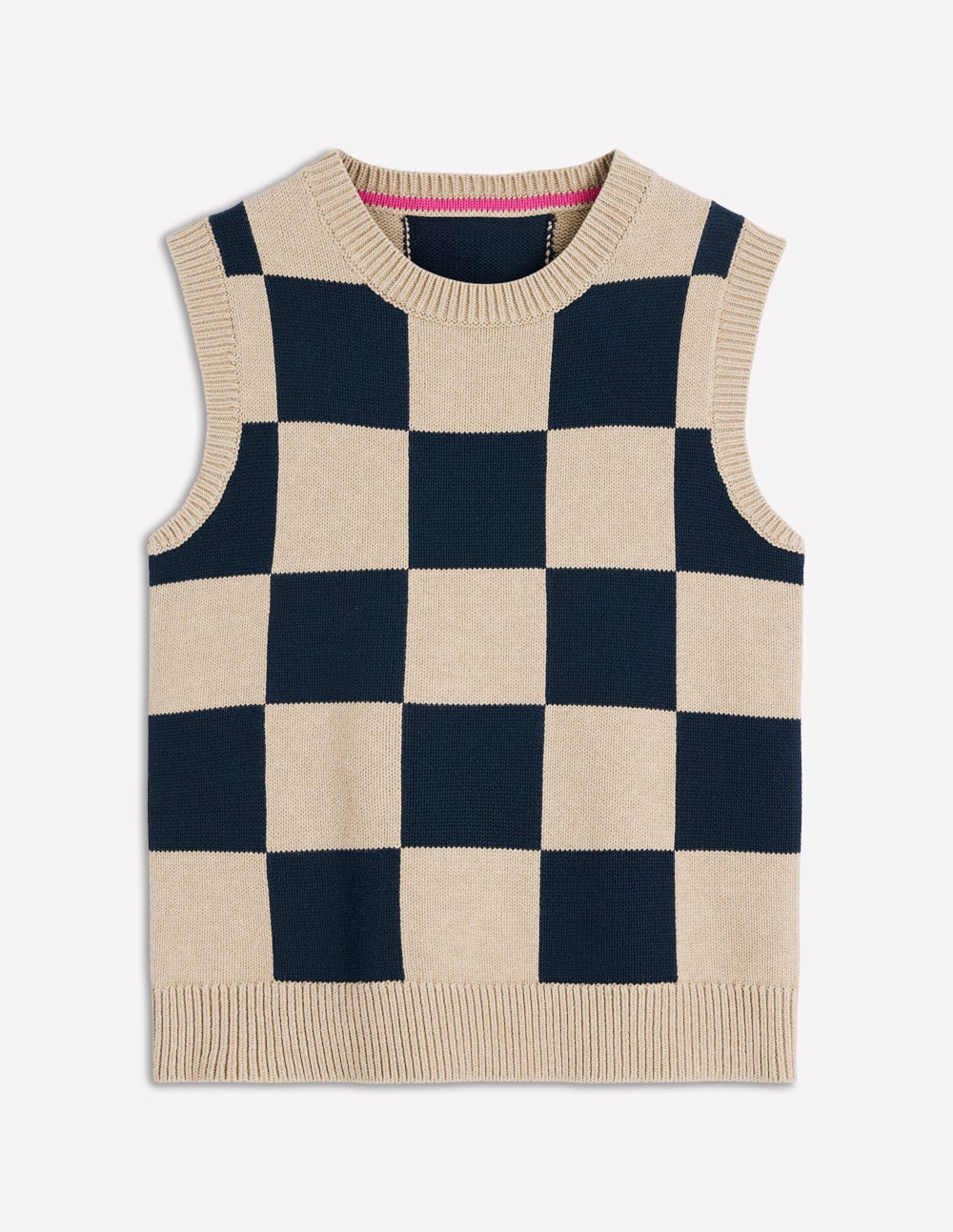 Lucy Cotton Tank-Camel / Navy Check - Image 5