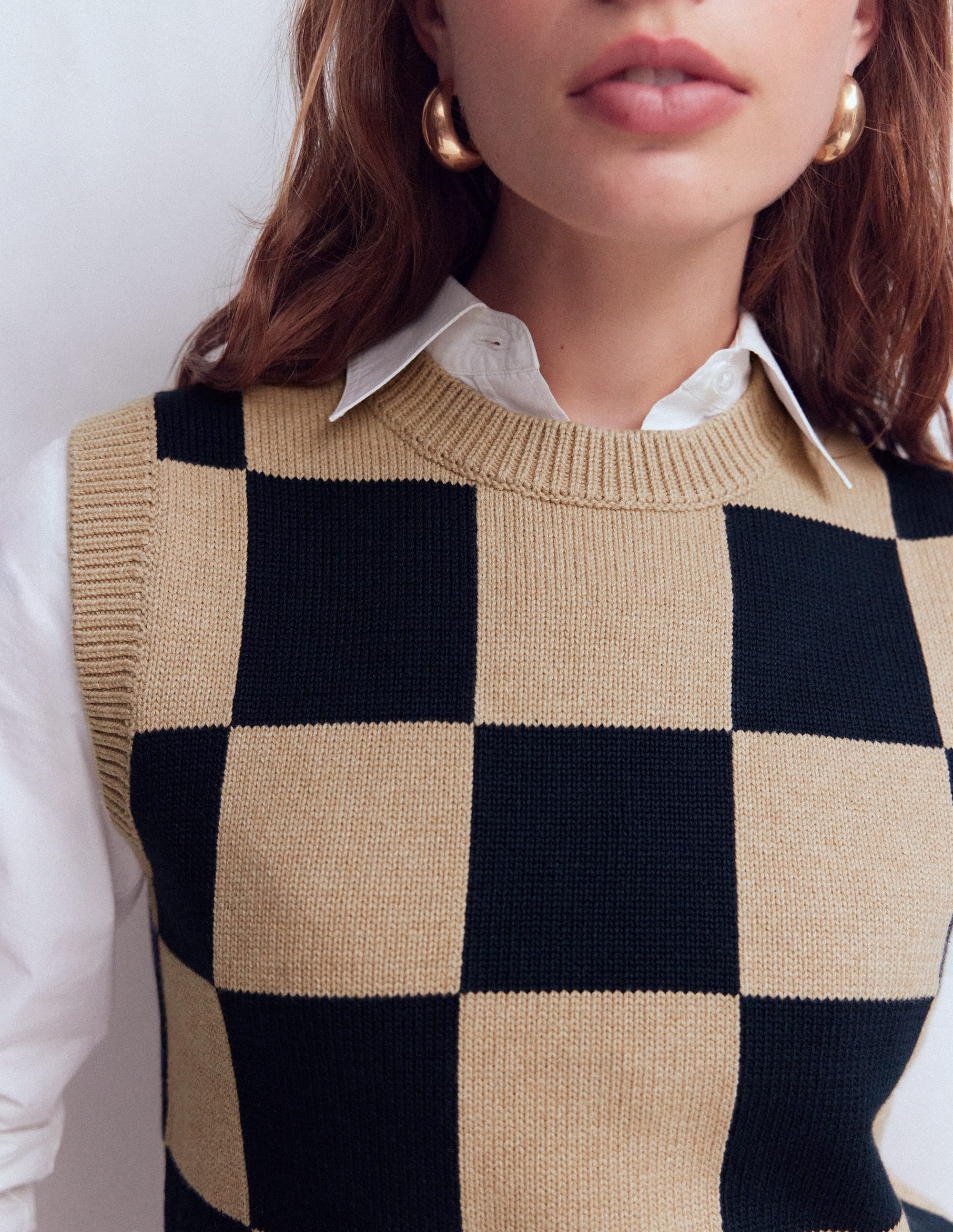 Lucy Cotton Tank-Camel / Navy Check - Image 2
