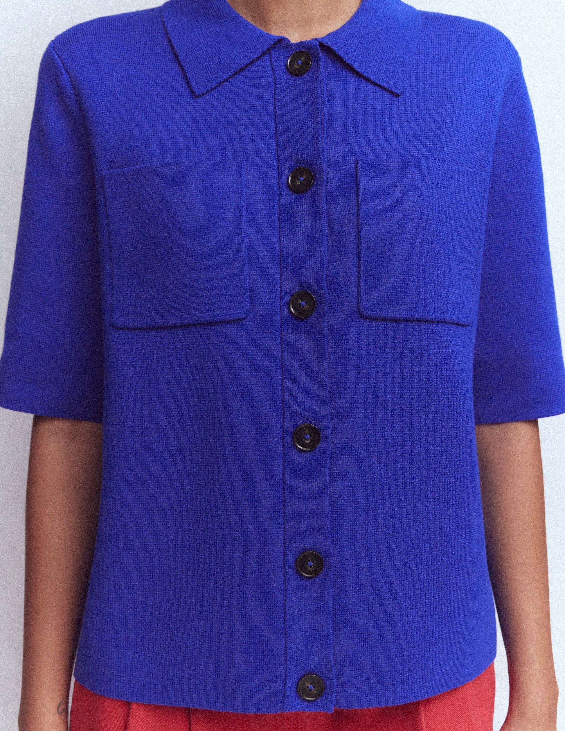 Chemise manches courtes en maille-Bleu vif-2
