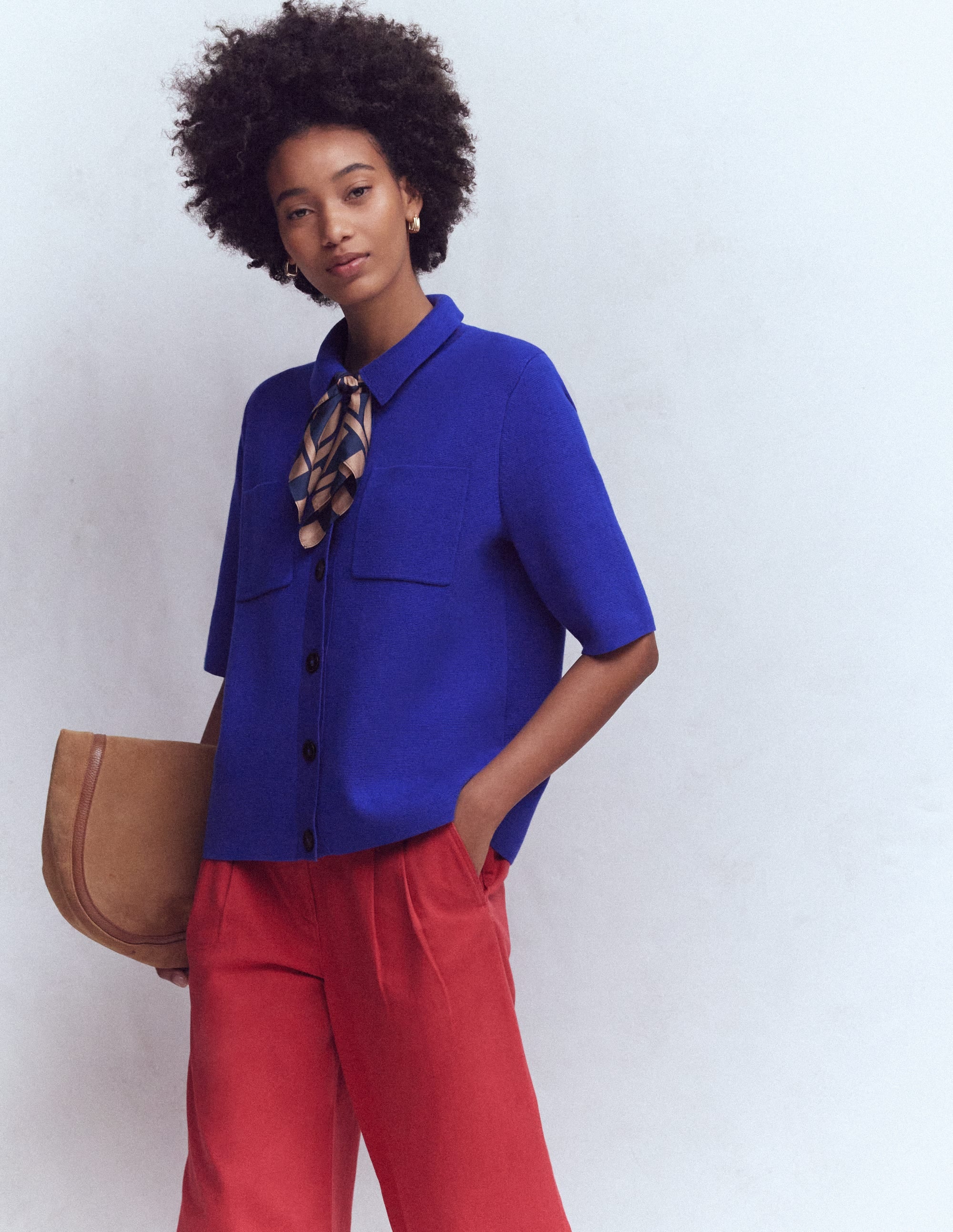 Chemise manches courtes en maille-Bleu vif - Image 4