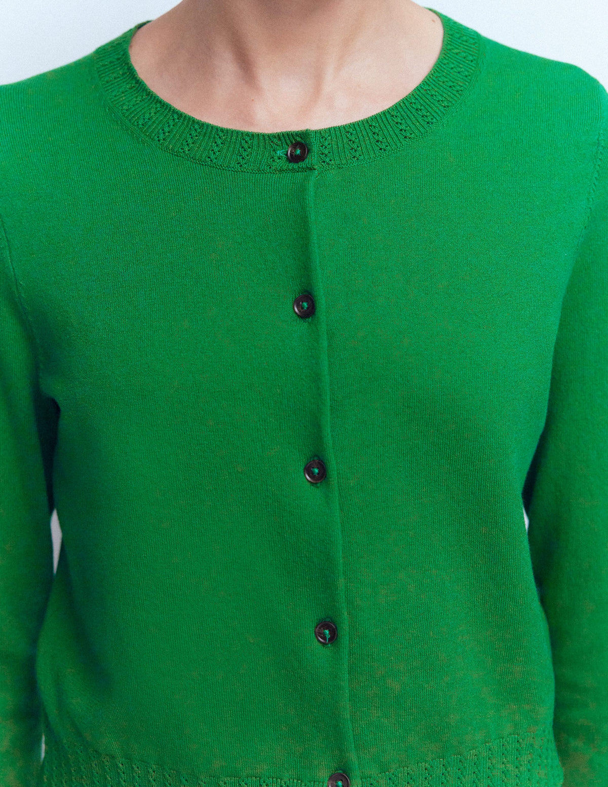 Emilia Verkürzte Baumwollstrickjacke-Grünes Tamburin-2