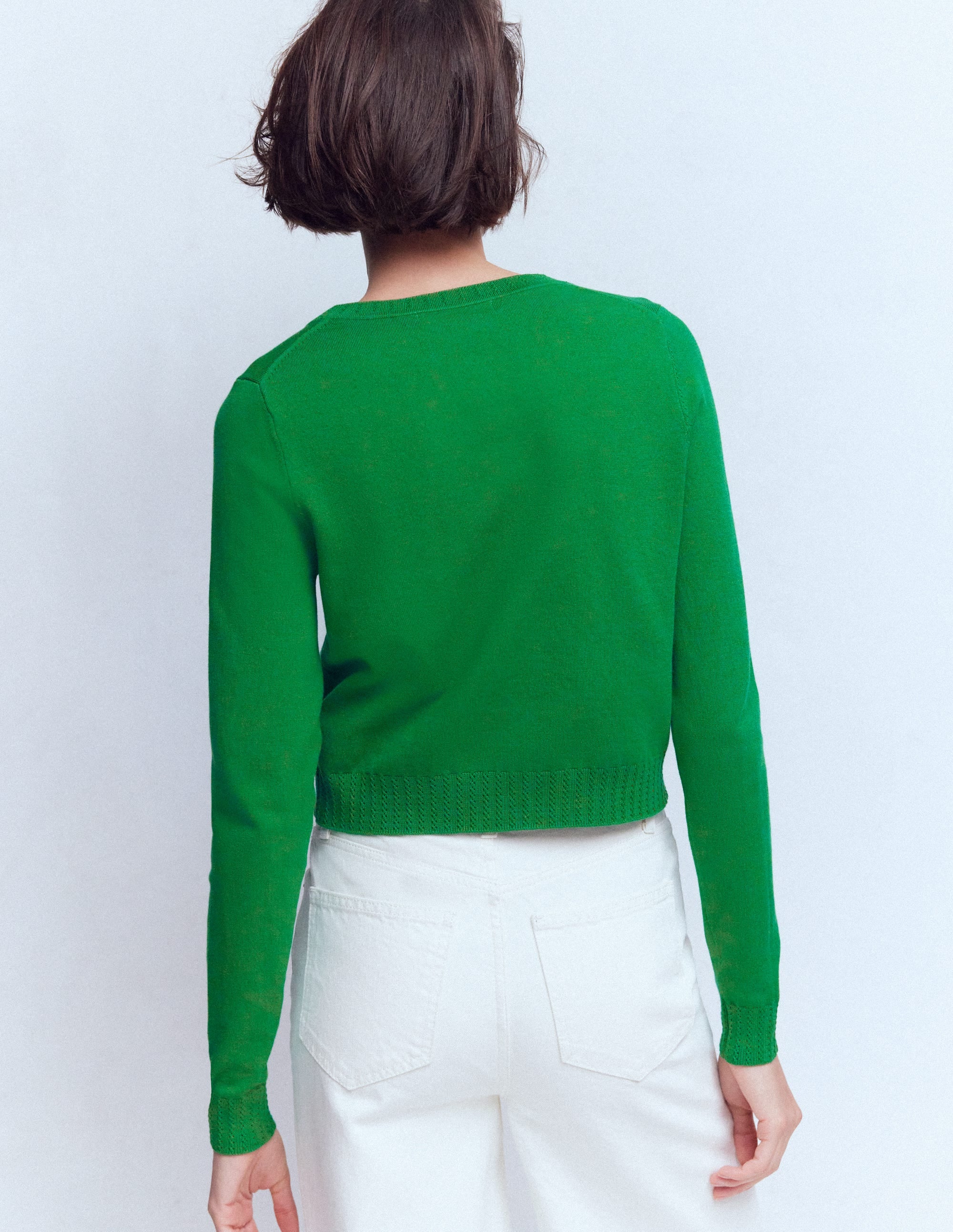 Emilia Verkürzte Baumwollstrickjacke-Grünes Tamburin - Image 3