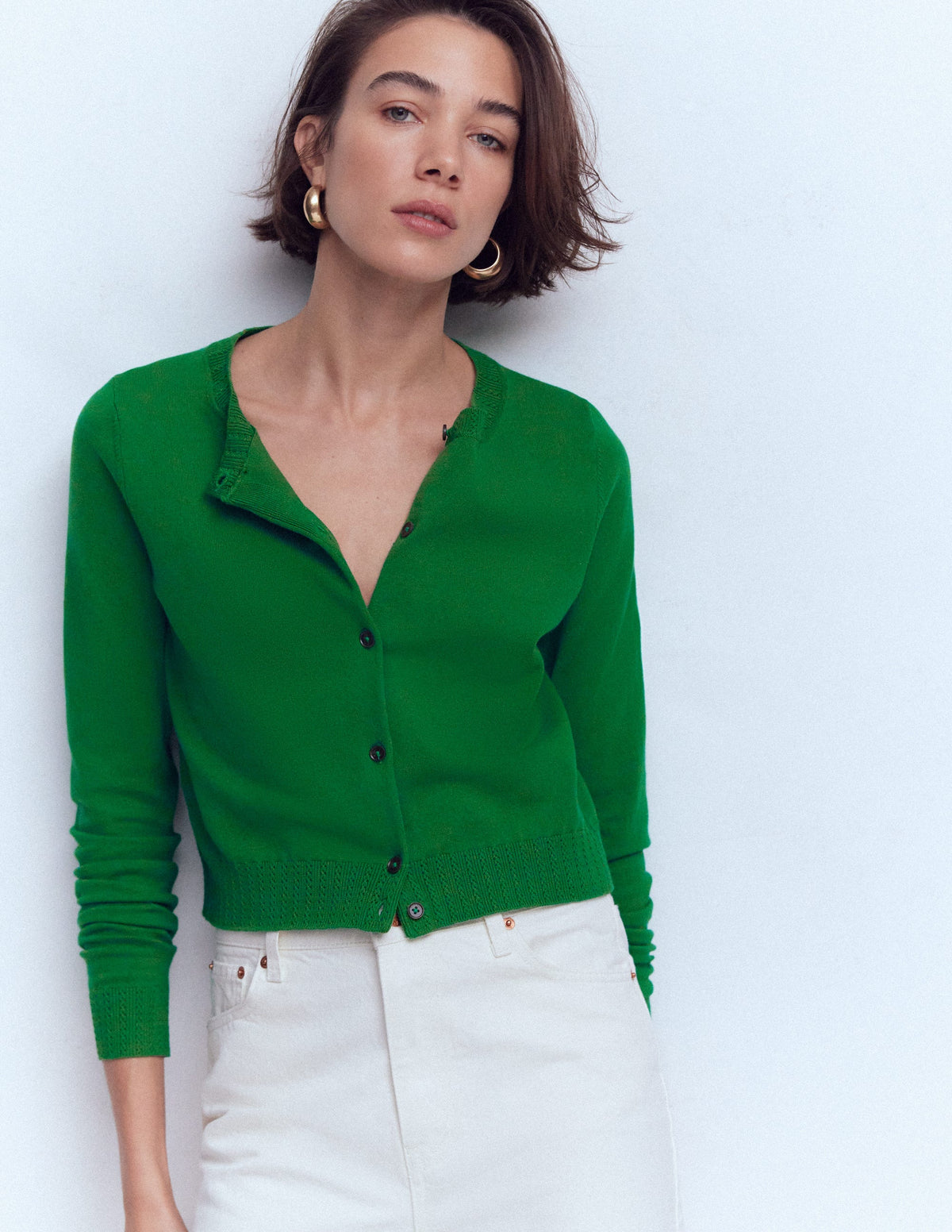 Emilia Verkürzte Baumwollstrickjacke-Grünes Tamburin - Image 4