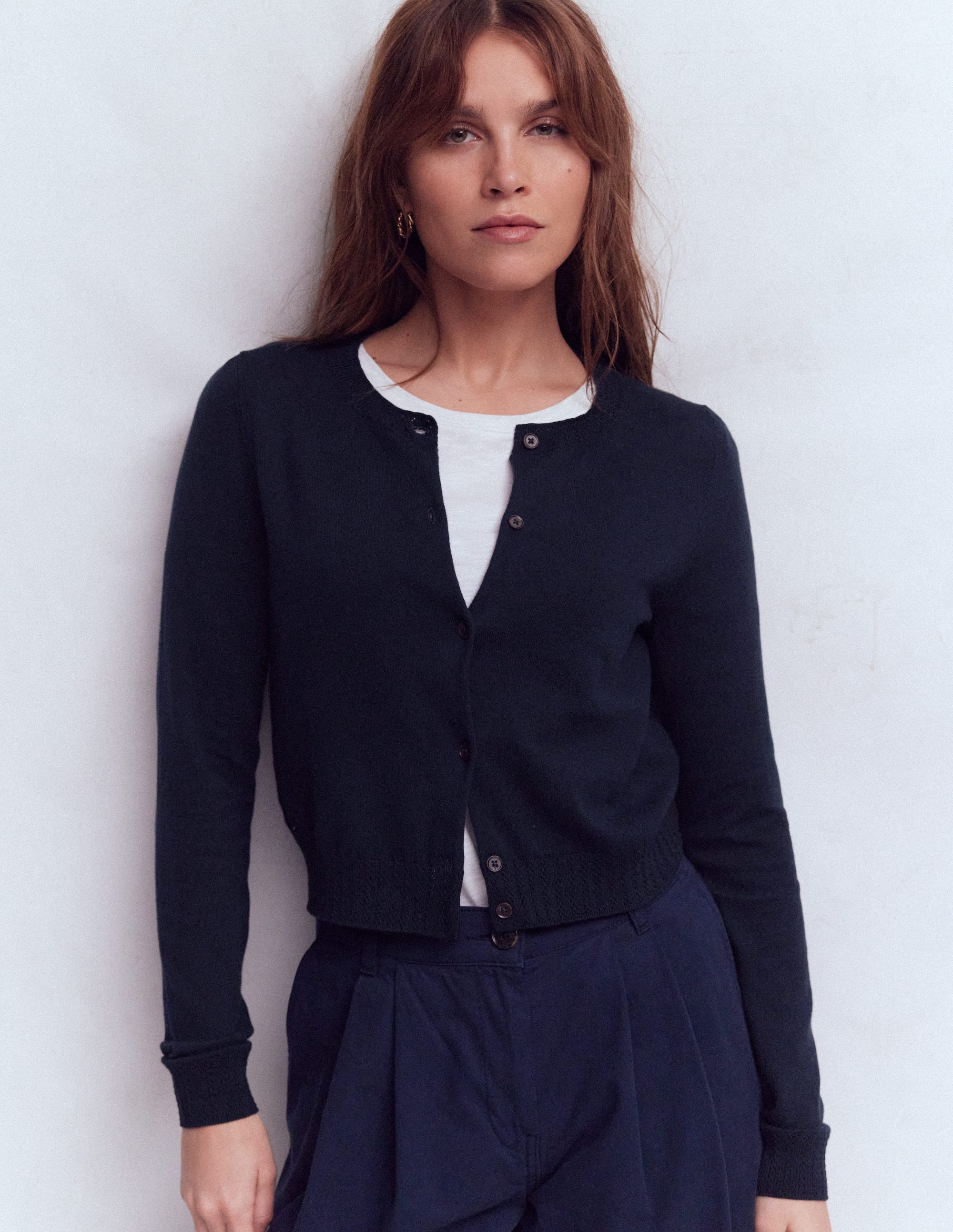 Emilia Verkürzte Baumwollstrickjacke-Marineblau - Image 1