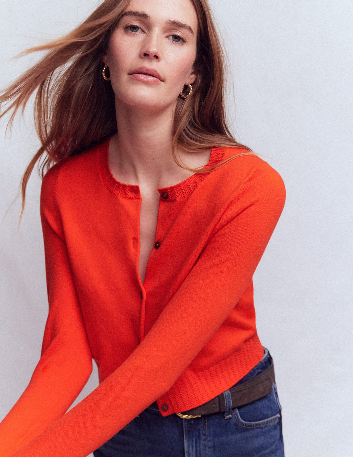 Emilia Verkürzte Baumwollstrickjacke-Abendrot-Orange - Image 4