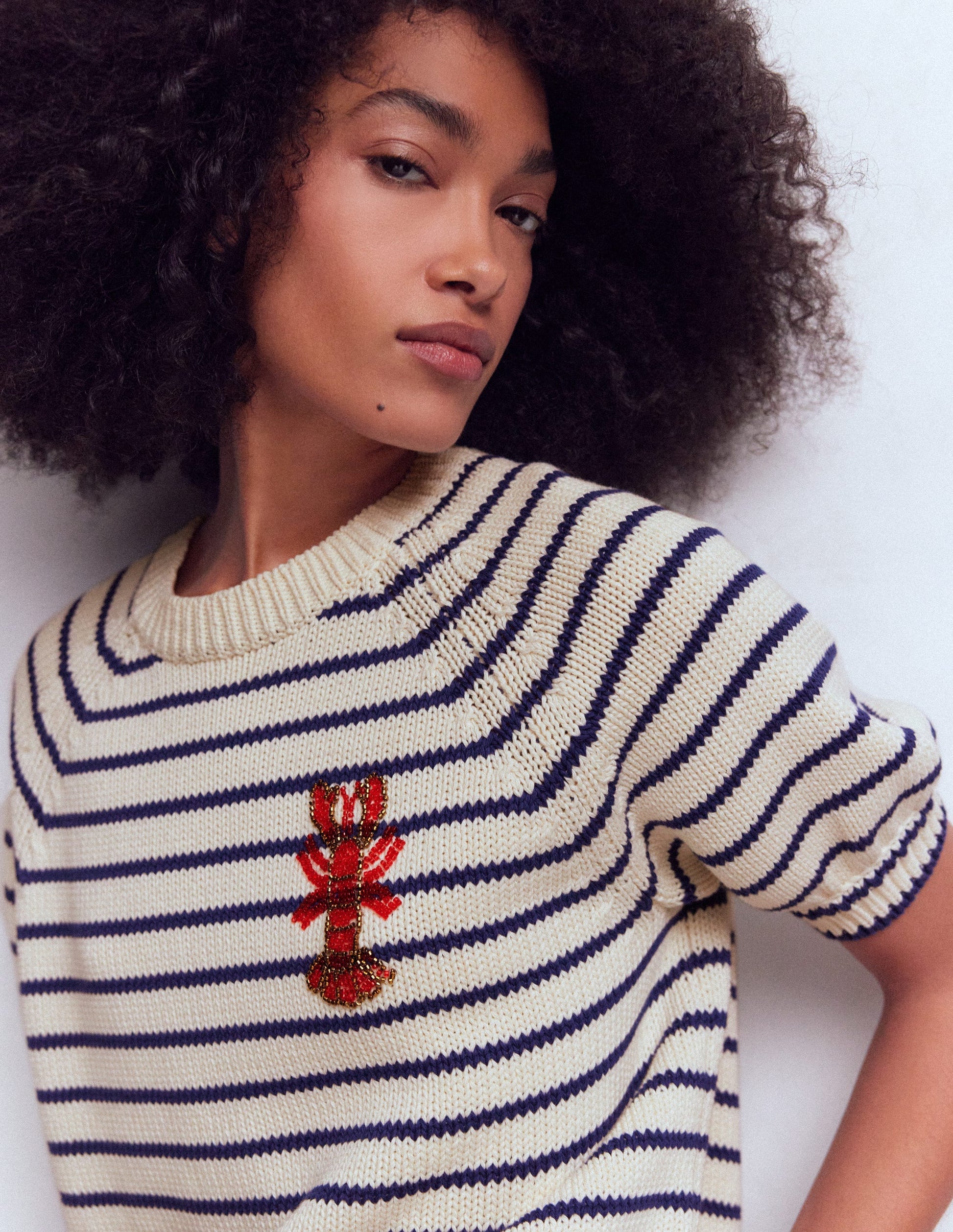 Margot T-Shirt mit Puffärmeln-Naturweiß/Marineblau Hummer-3