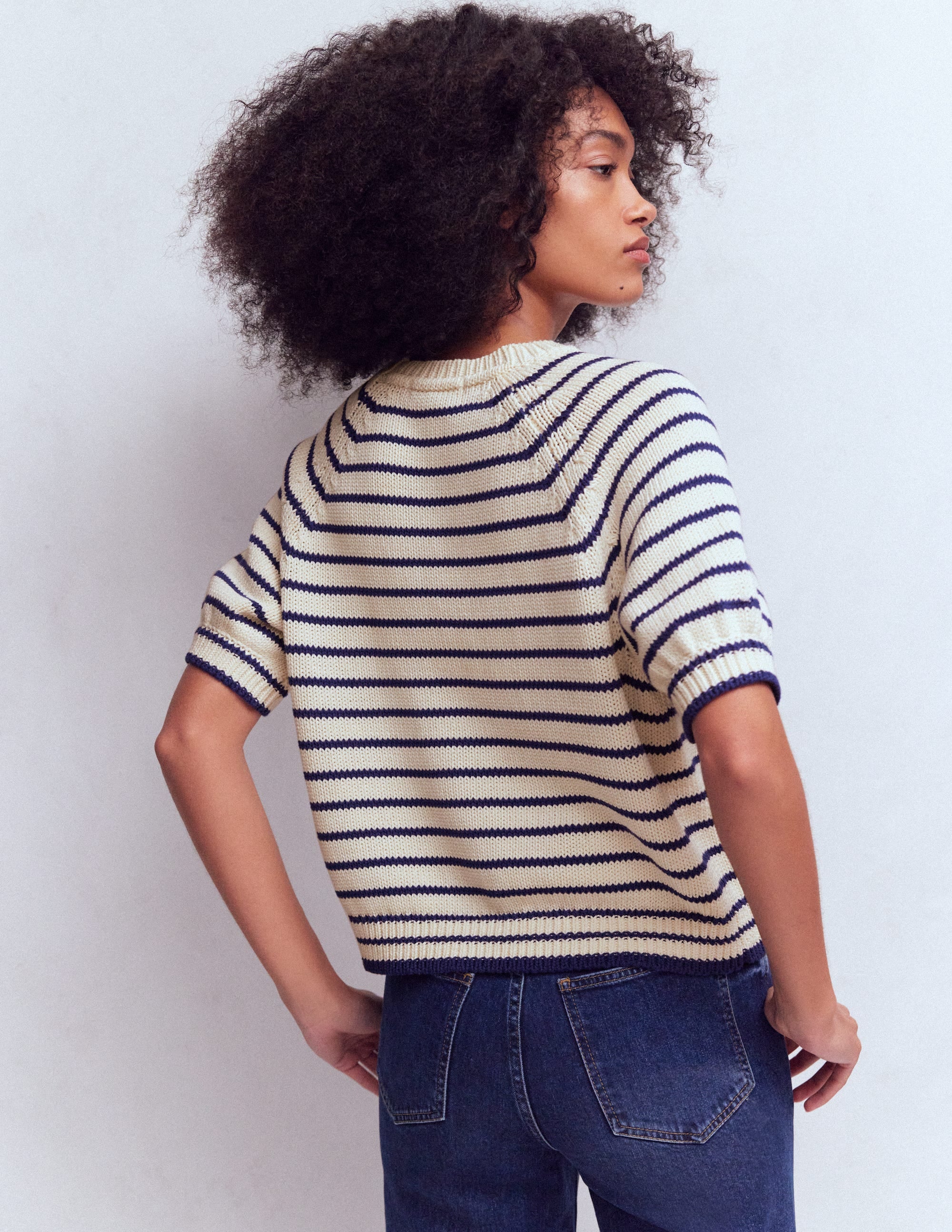 Margot T-Shirt mit Puffärmeln-Naturweiß/Marineblau Hummer - Image 4
