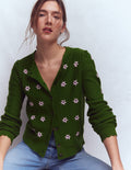 Valeria Strickjacke mit Häkelbesatz-Promenadengrün, Stickerei