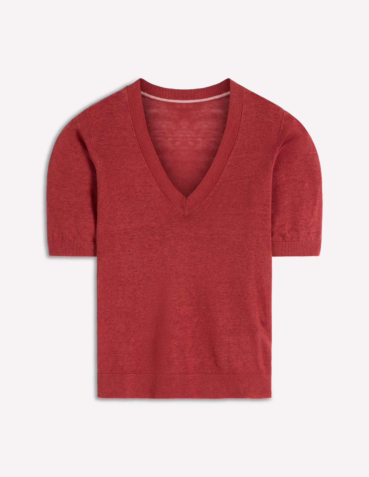 Agnes Linen V Neck T-Shirt-Burnt Orange - Image 5