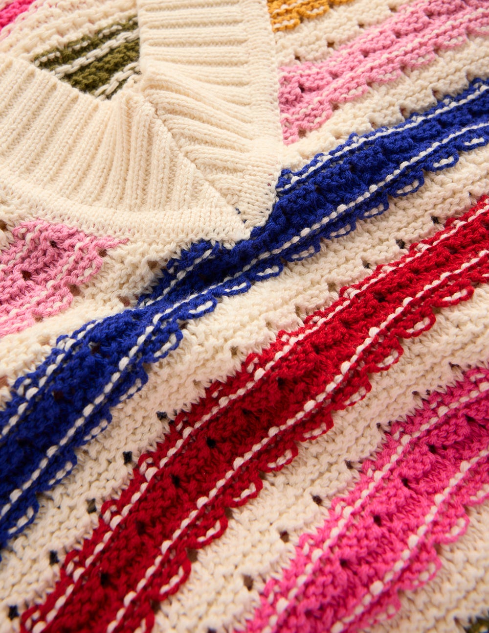 Texturierter Baumwollpullover-Ackerbohnengrün/Pink, Gestreift - Image 6