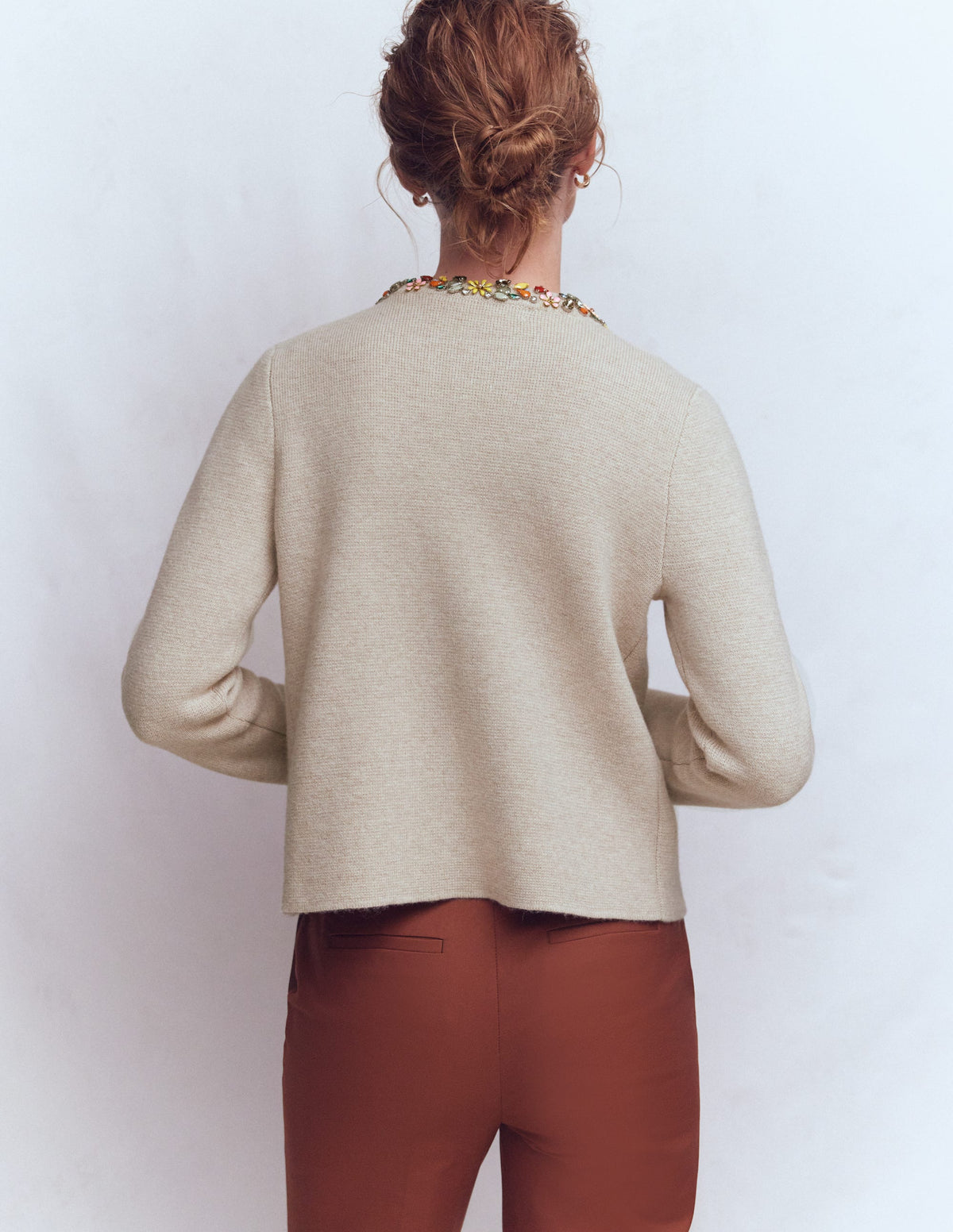 Verzierte Strickjacke-Graubraun Meliert-3
