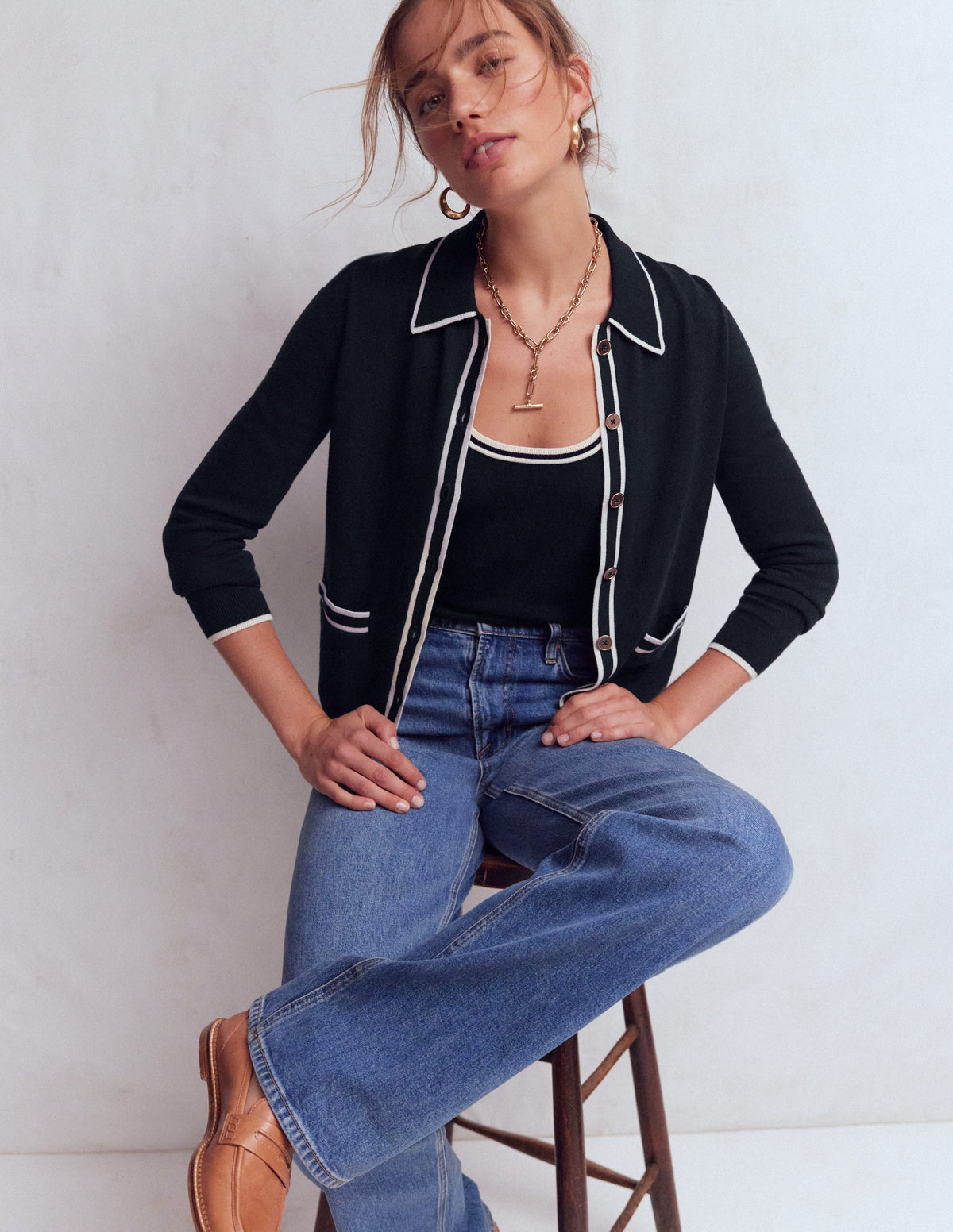 Liz Strickjacke mit Kragen-Marineblau - Image 1