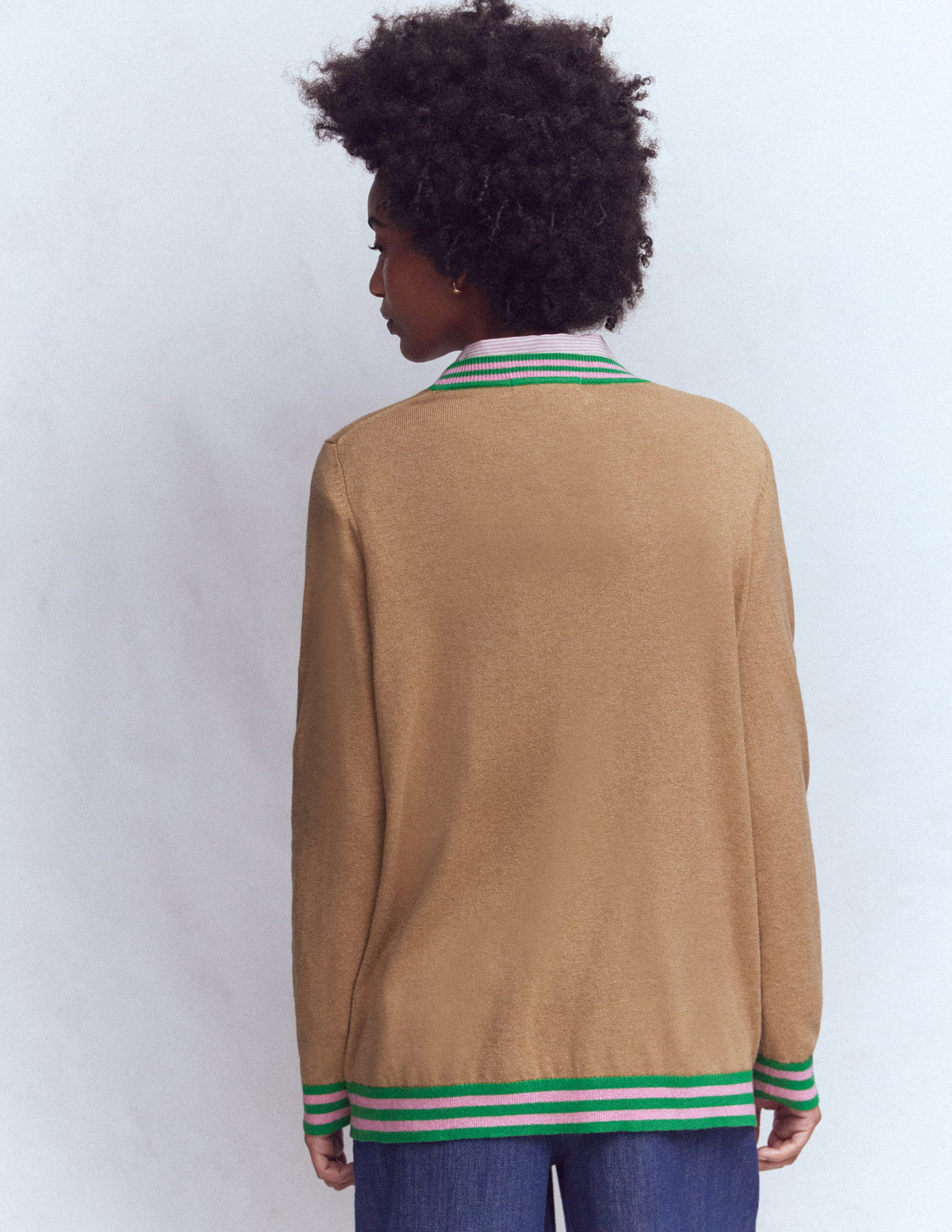 V Neck Longline Cardigan-Camel Melange-3