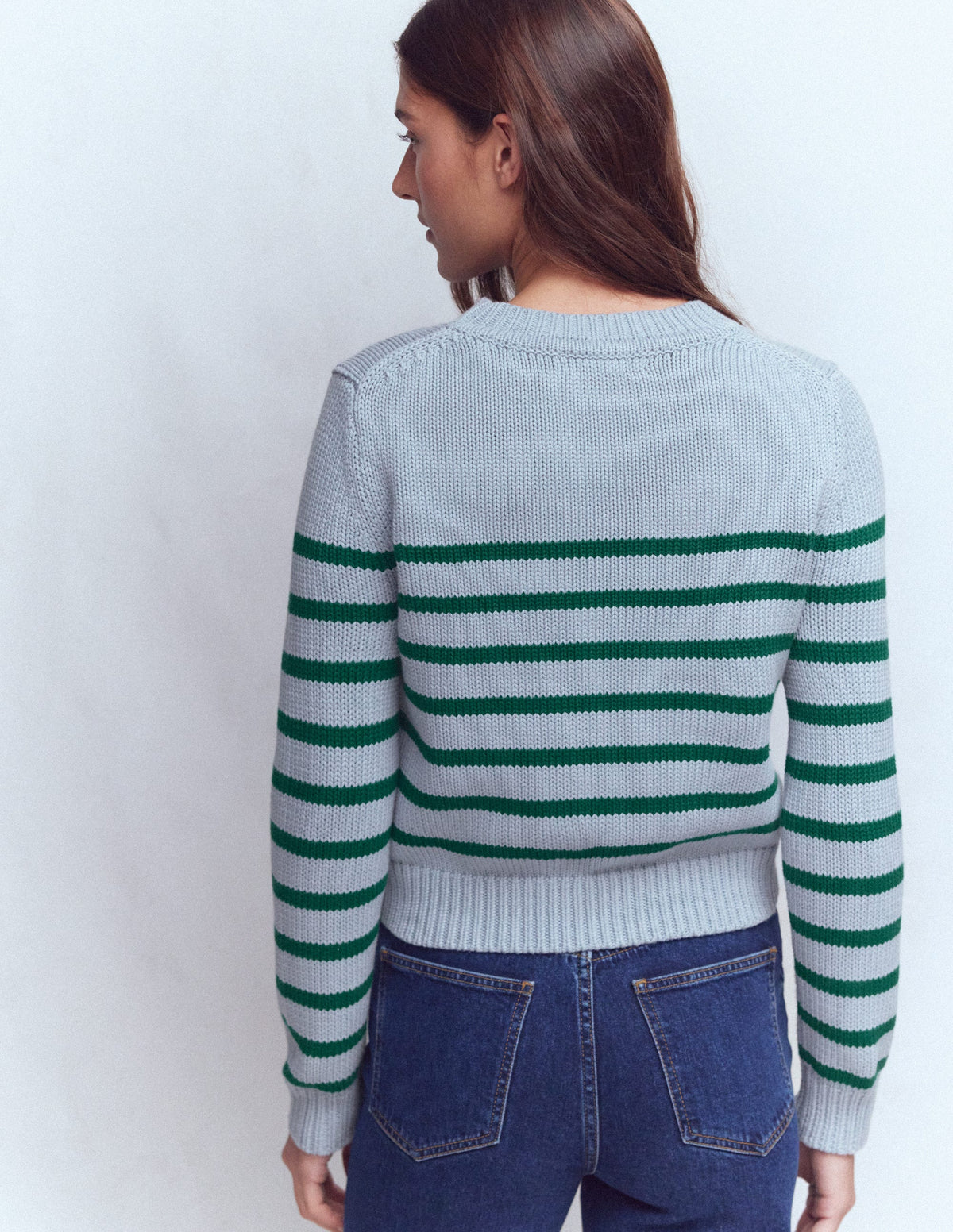 Lucy Grob gestrickter Baumwollpullover-Blau/Grün-3
