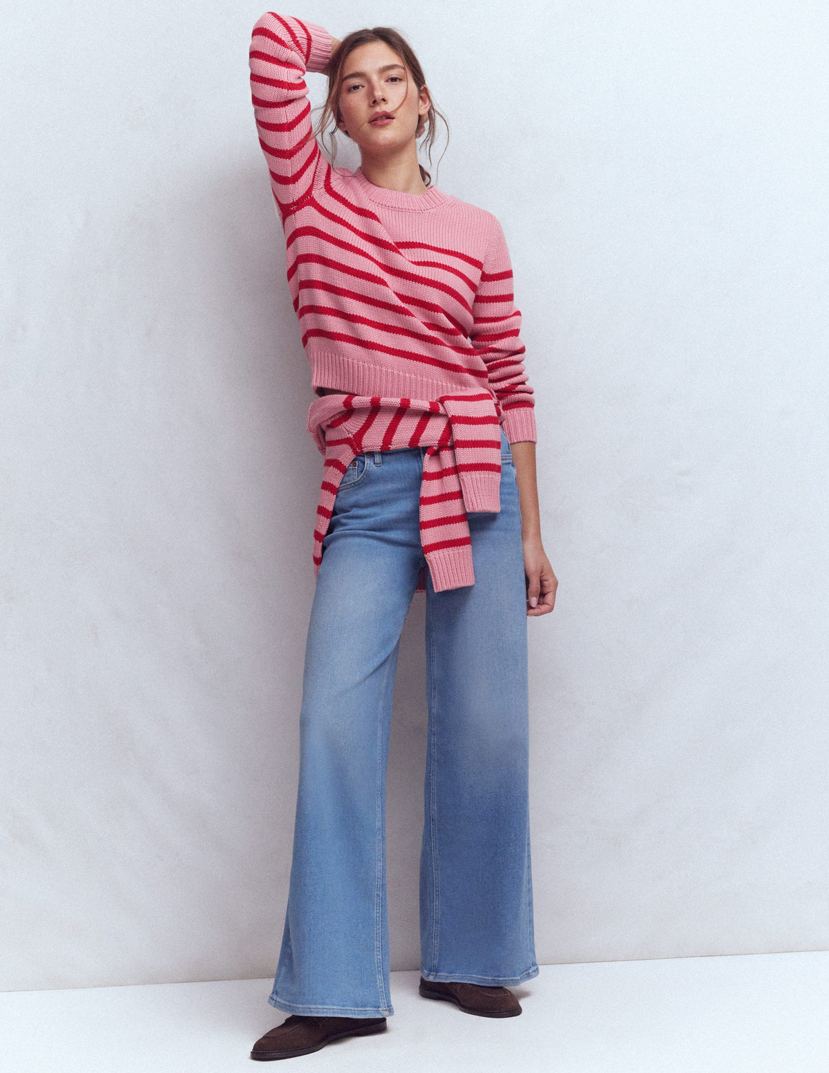 Lucy Grob gestrickter Baumwollpullover-Rosa/Rot - Image 1