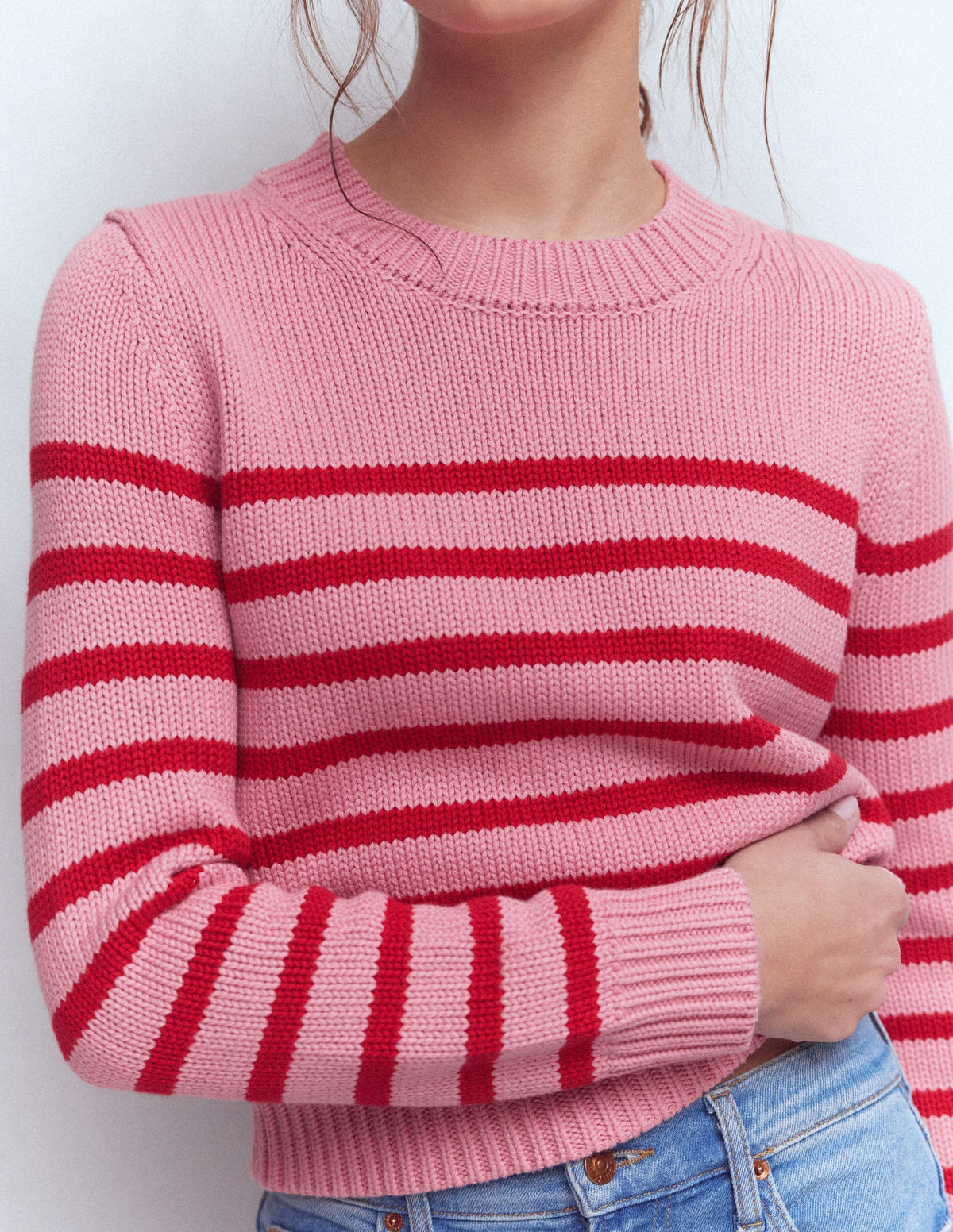 Lucy Grob gestrickter Baumwollpullover-Rosa/Rot - Image 2