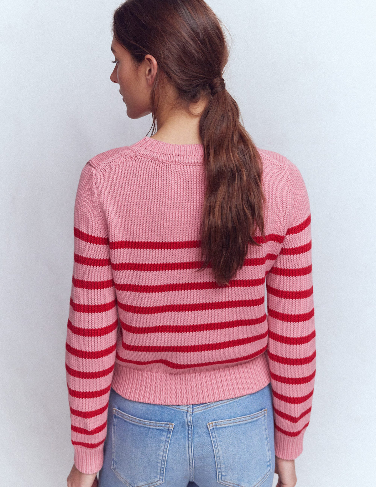 Lucy Grob gestrickter Baumwollpullover-Rosa/Rot - Image 3