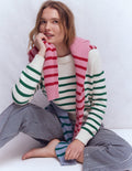 Lucy Chunky Cotton Jumper-Ivory and Jewel Green Stripe