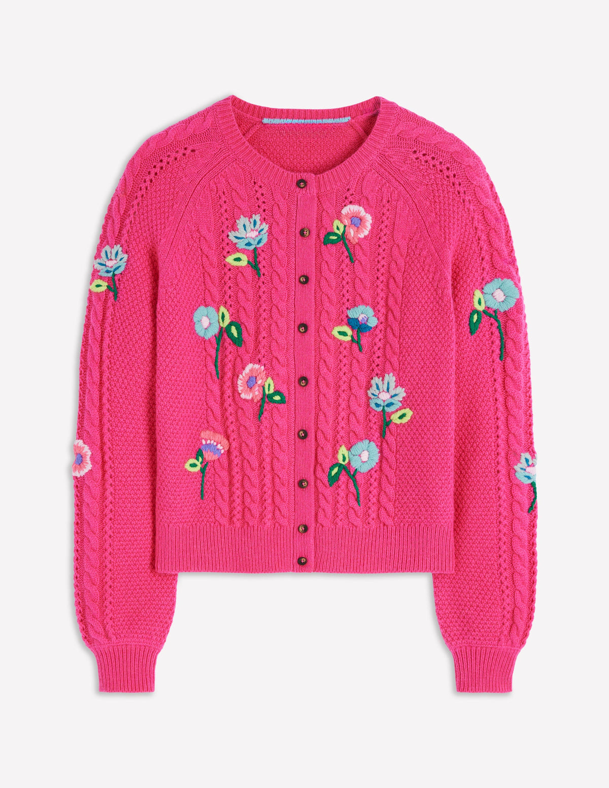 Liv Bestickte Strickjacke mit Zopfmuster-Rosarot-5