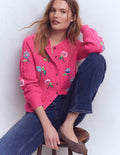 Liv Bestickte Strickjacke mit Zopfmuster-Rosarot