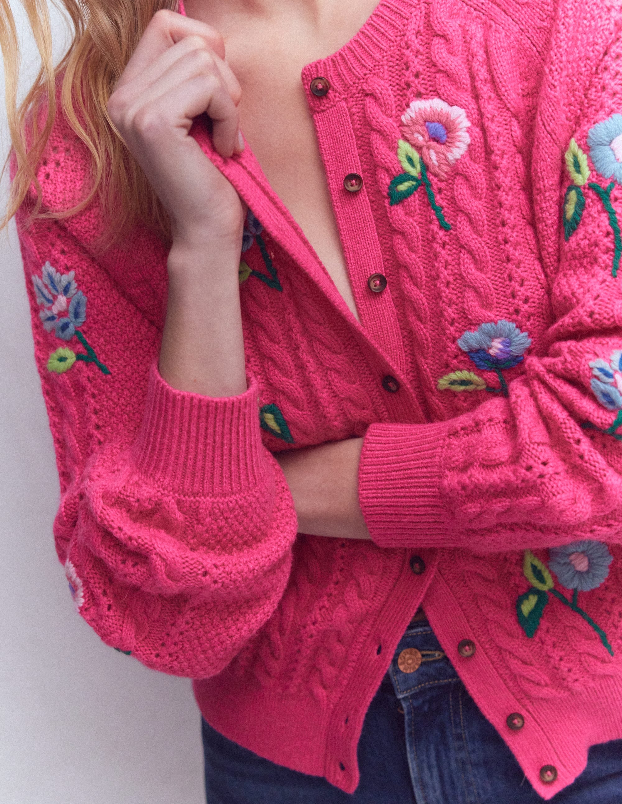 Liv Bestickte Strickjacke mit Zopfmuster-Rosarot - Image 2