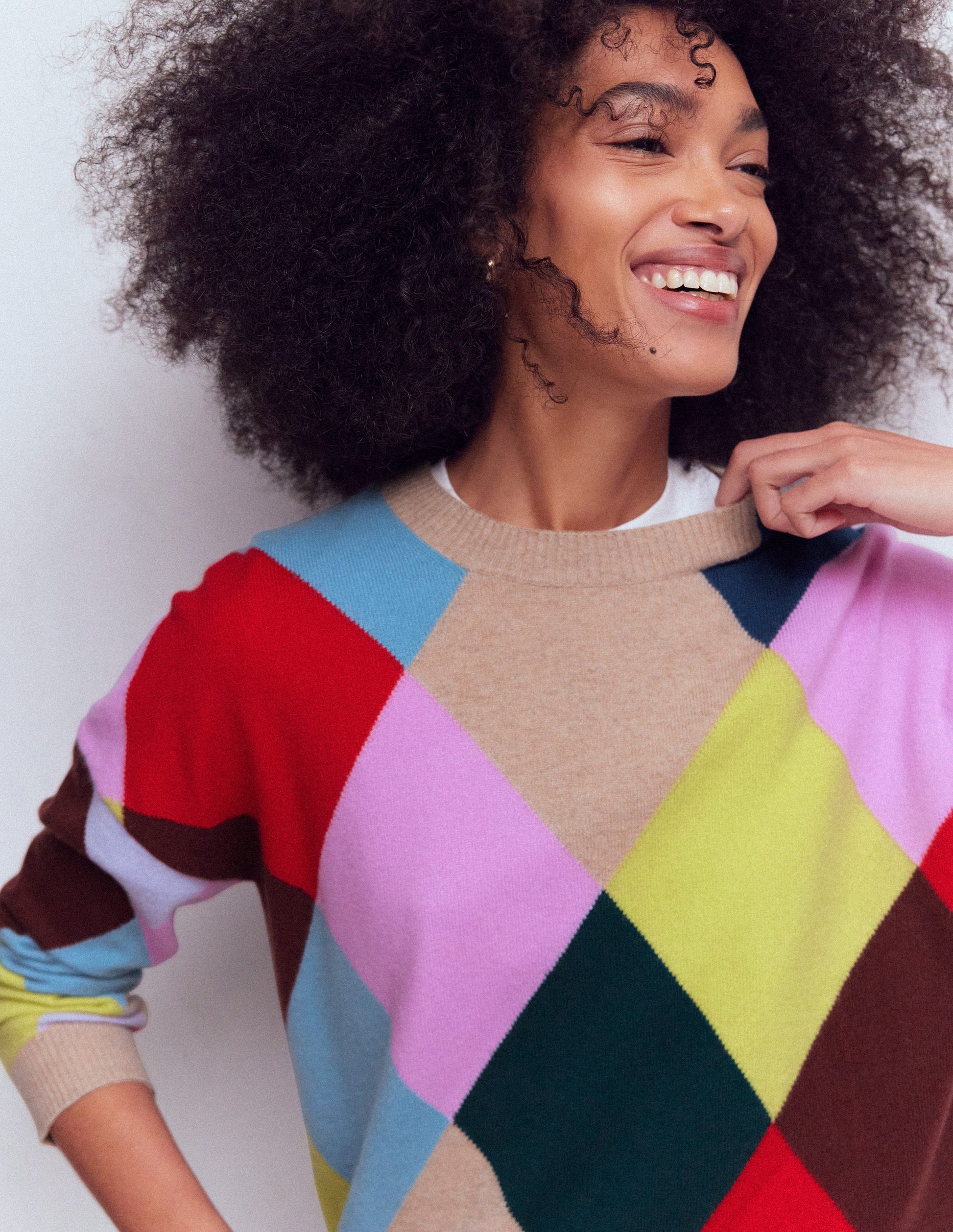 Anastasia Kaschmirpullover-Bunt gemusterter Harlekin-Pullover-2