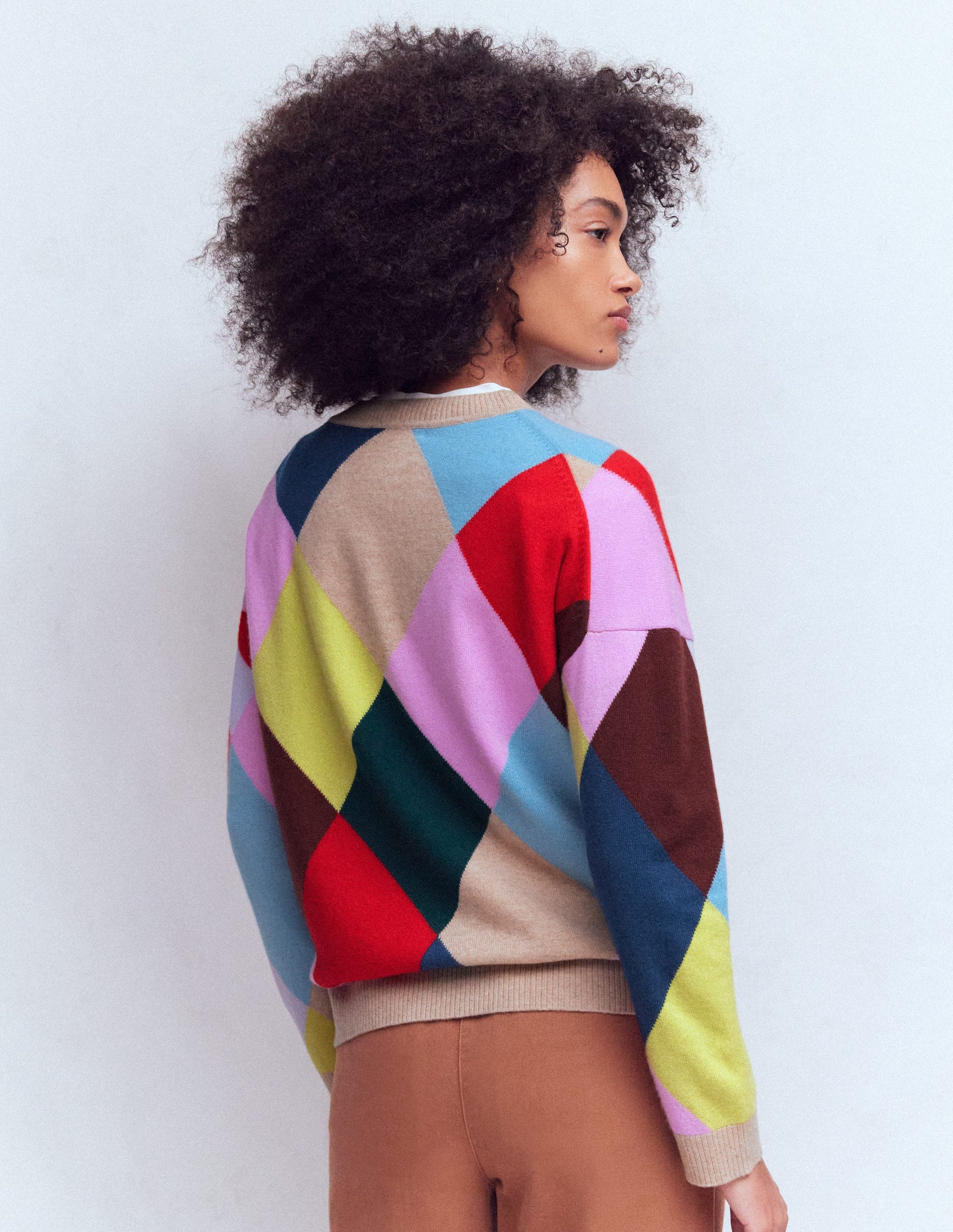 Anastasia Kaschmirpullover-Bunt gemusterter Harlekin-Pullover-3