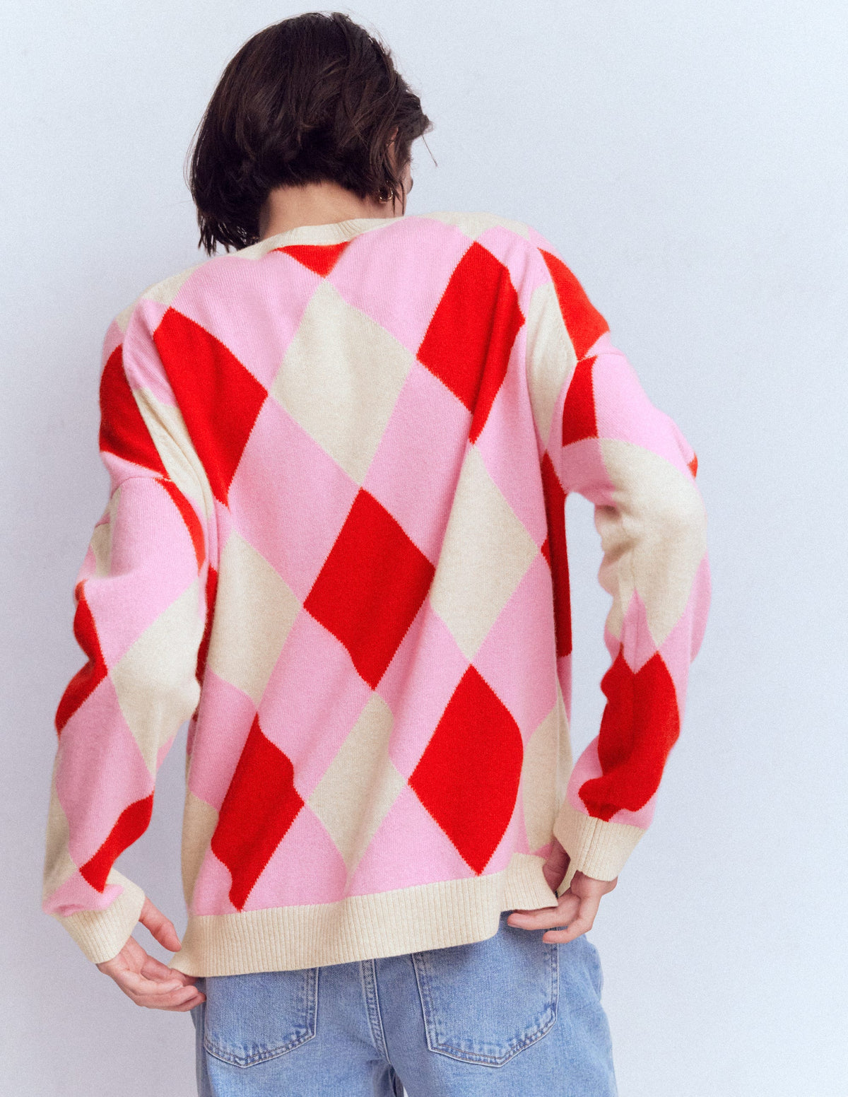 Anastasia Kaschmirpullover-Rot und Rosa Argyle - Image 3