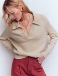 Henley-Pullover aus Baumwolle-Mandel Pfirsich
