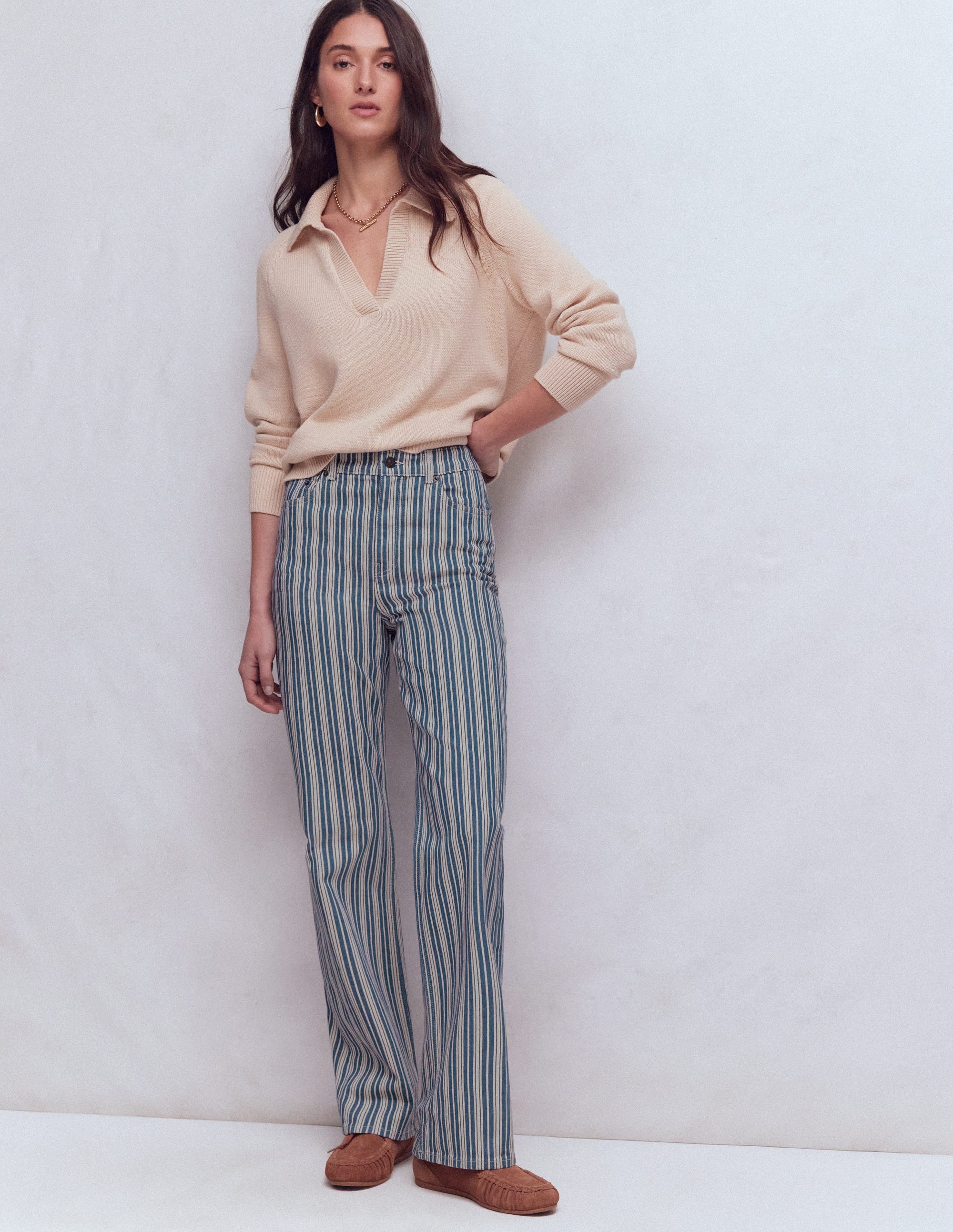 Jeans mit hohem Bund und geradem, weitem Bein-Blau Streifen - Image 1