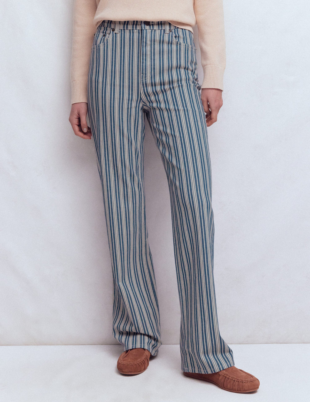 Jeans mit hohem Bund und geradem, weitem Bein-Blau Streifen - Image 4