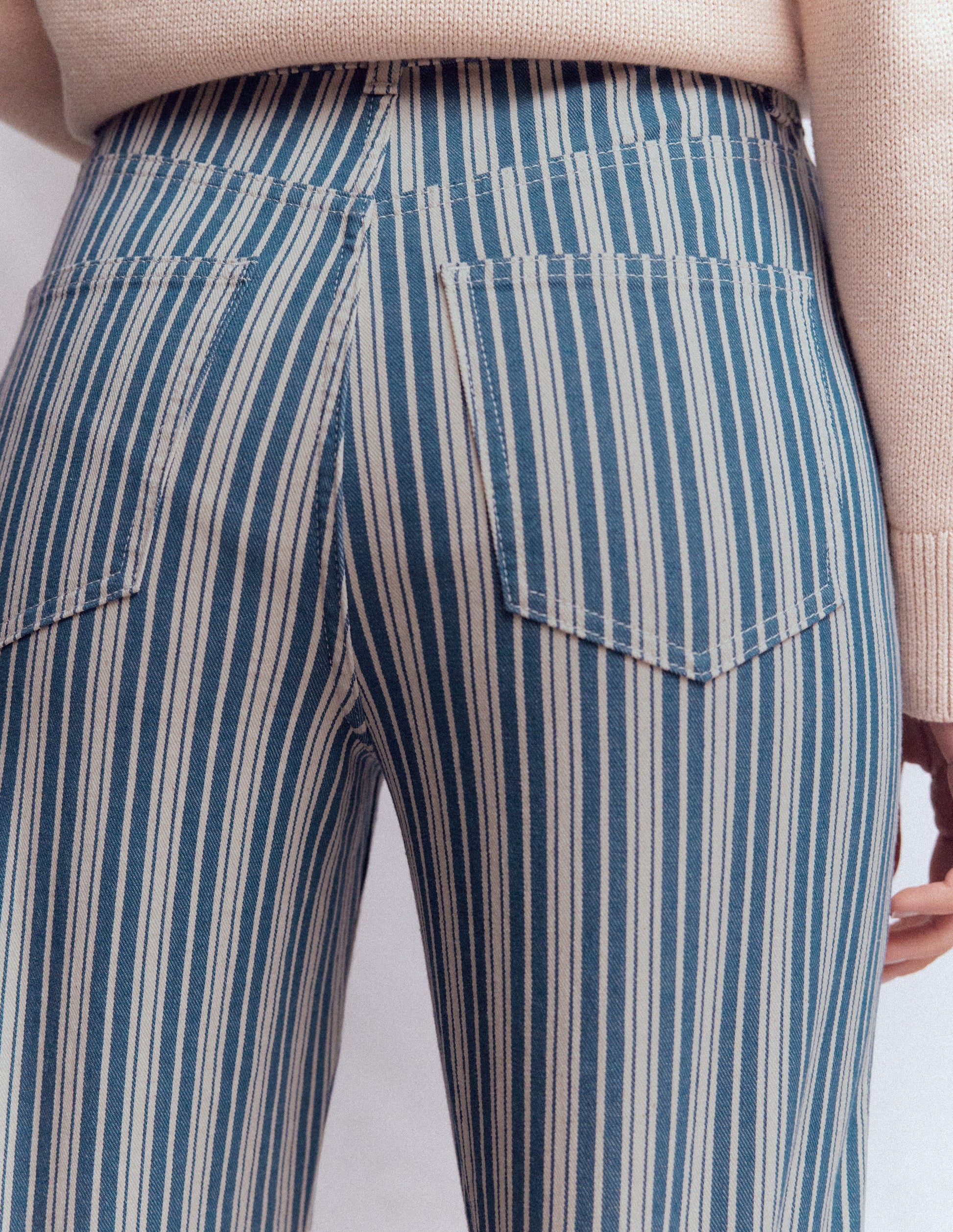 Jeans mit hohem Bund und geradem, weitem Bein-Blau Streifen-5