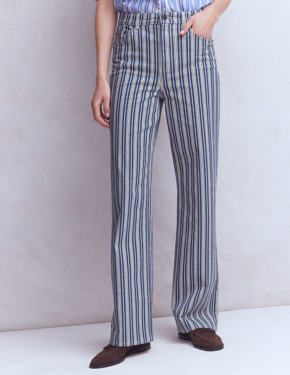 Jeans mit hohem Bund und geradem, weitem Bein-Blau Streifen - Image 6