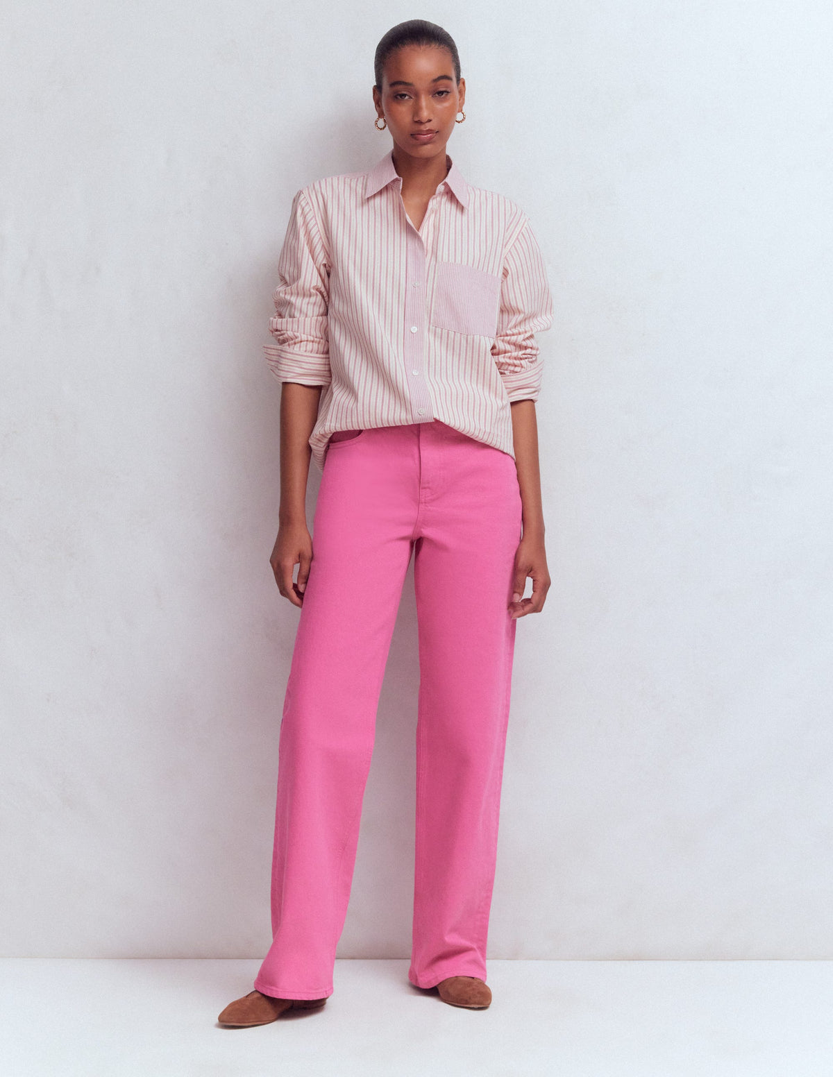 Jean droit taille haute-Rose vif - Image 1