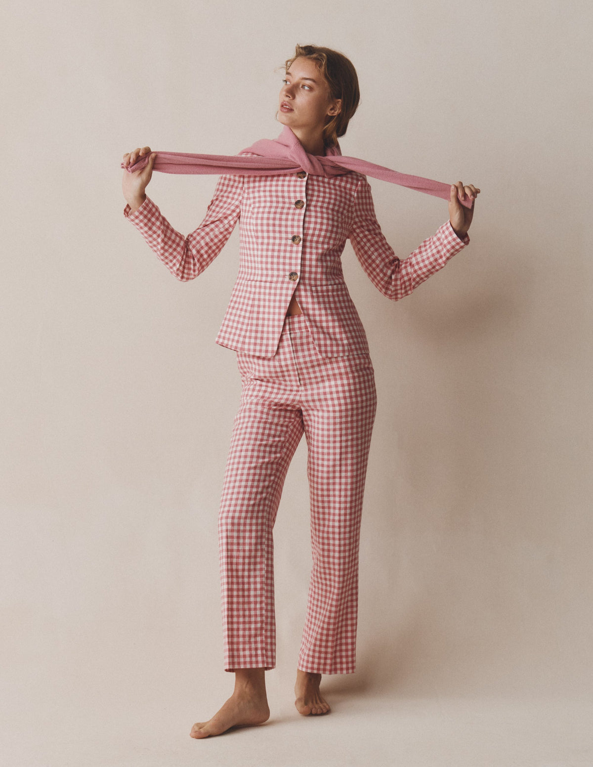 Canonbury 7/8-Leinenhose-Vintage-Rosa Vichykaro-6