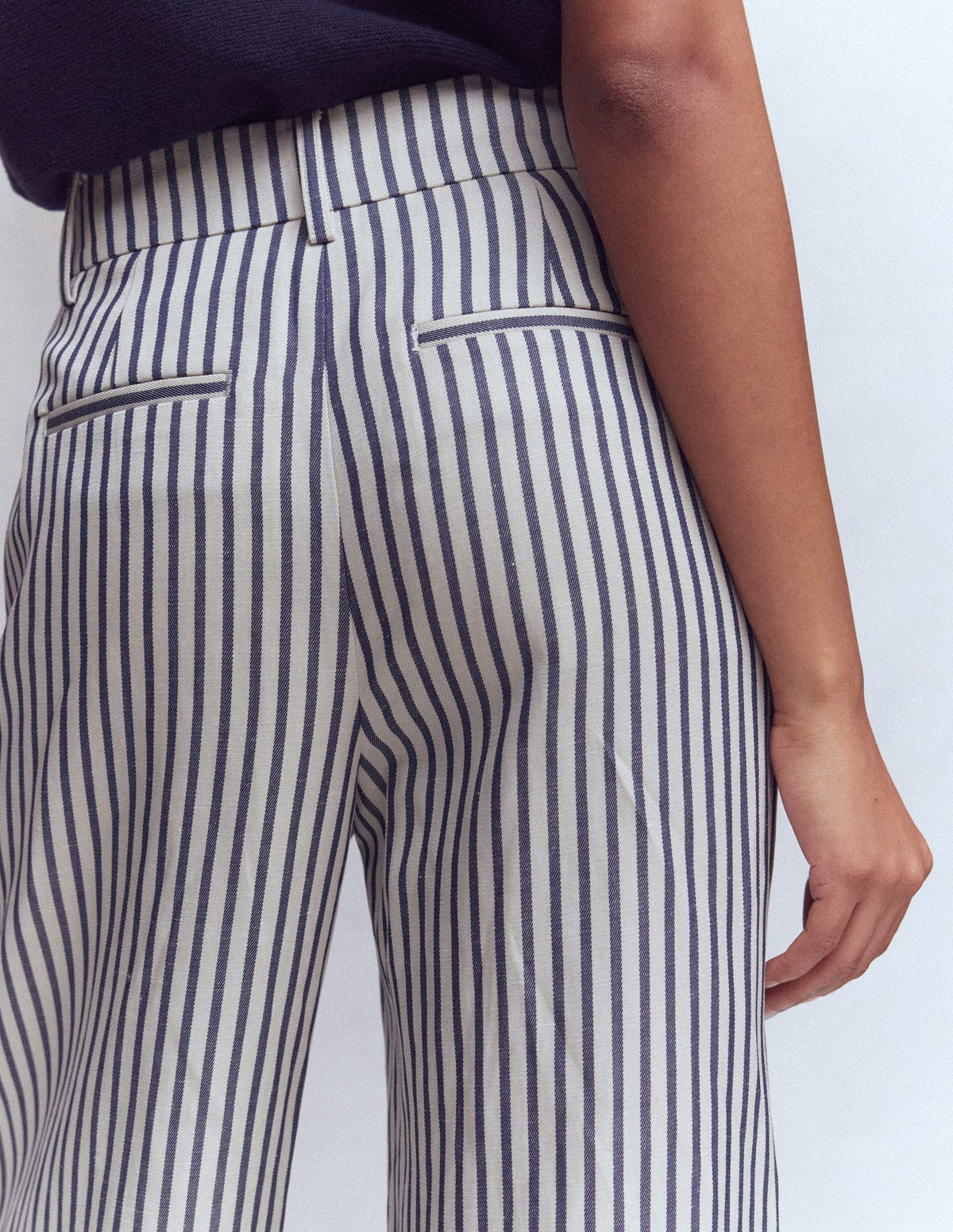 Pantalon large Kensington-Bleu et Ivoire à Rayures-2