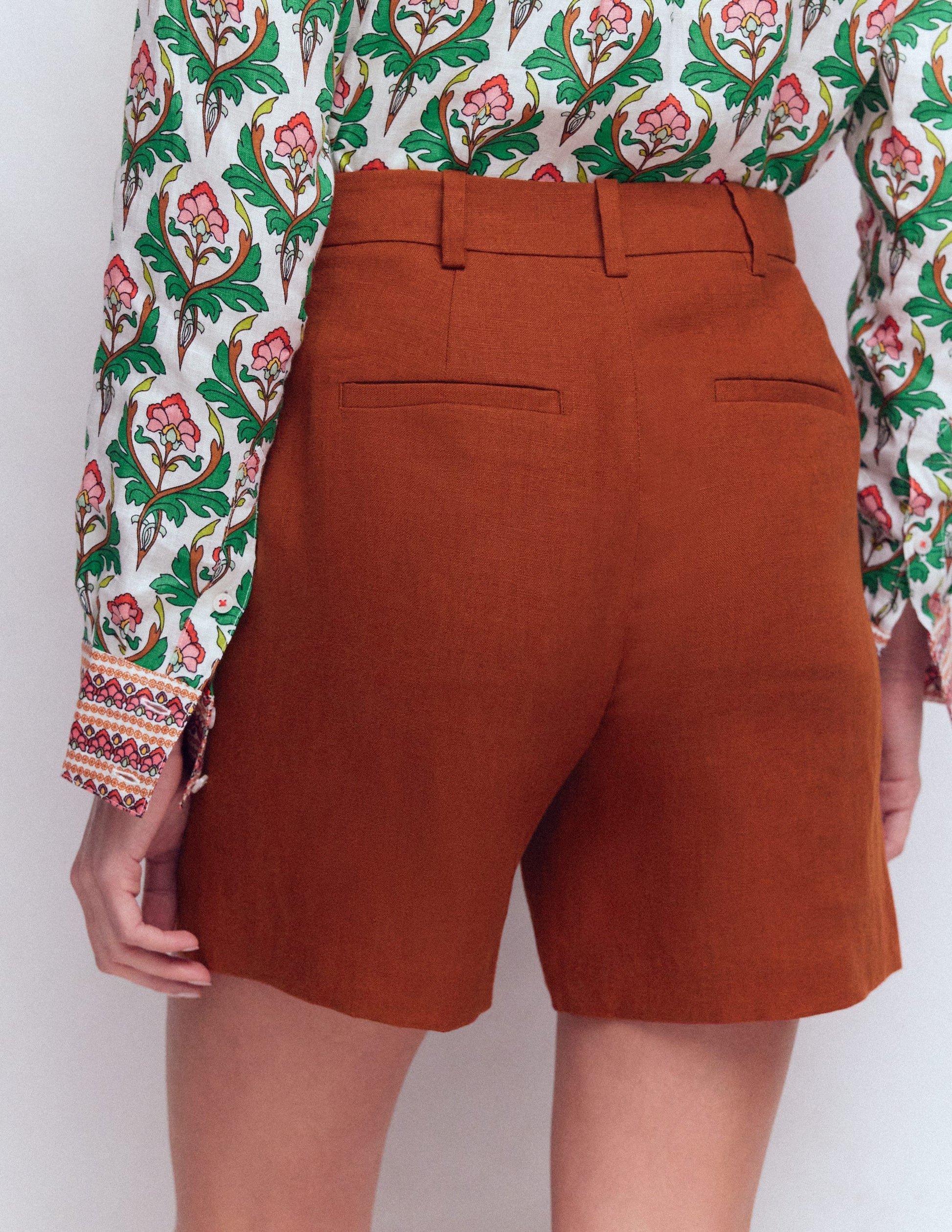 Short Belgravia en lin-Orange brûlé-3