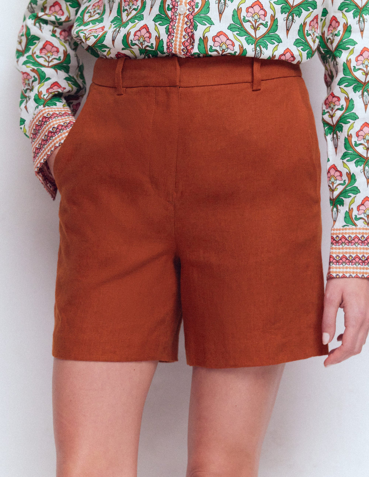 Short Belgravia en lin-Orange brûlé-4