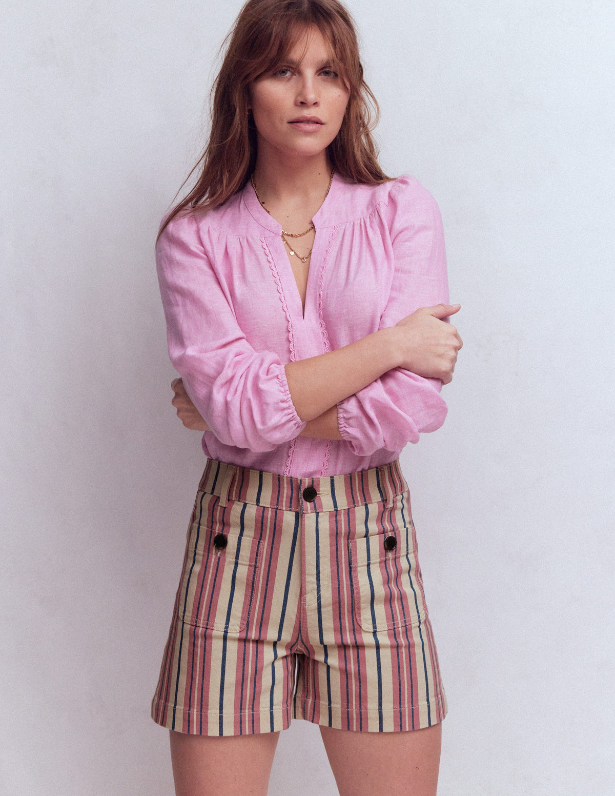 Primrose Jeansshorts-Rosa mit Streifen - Image 1