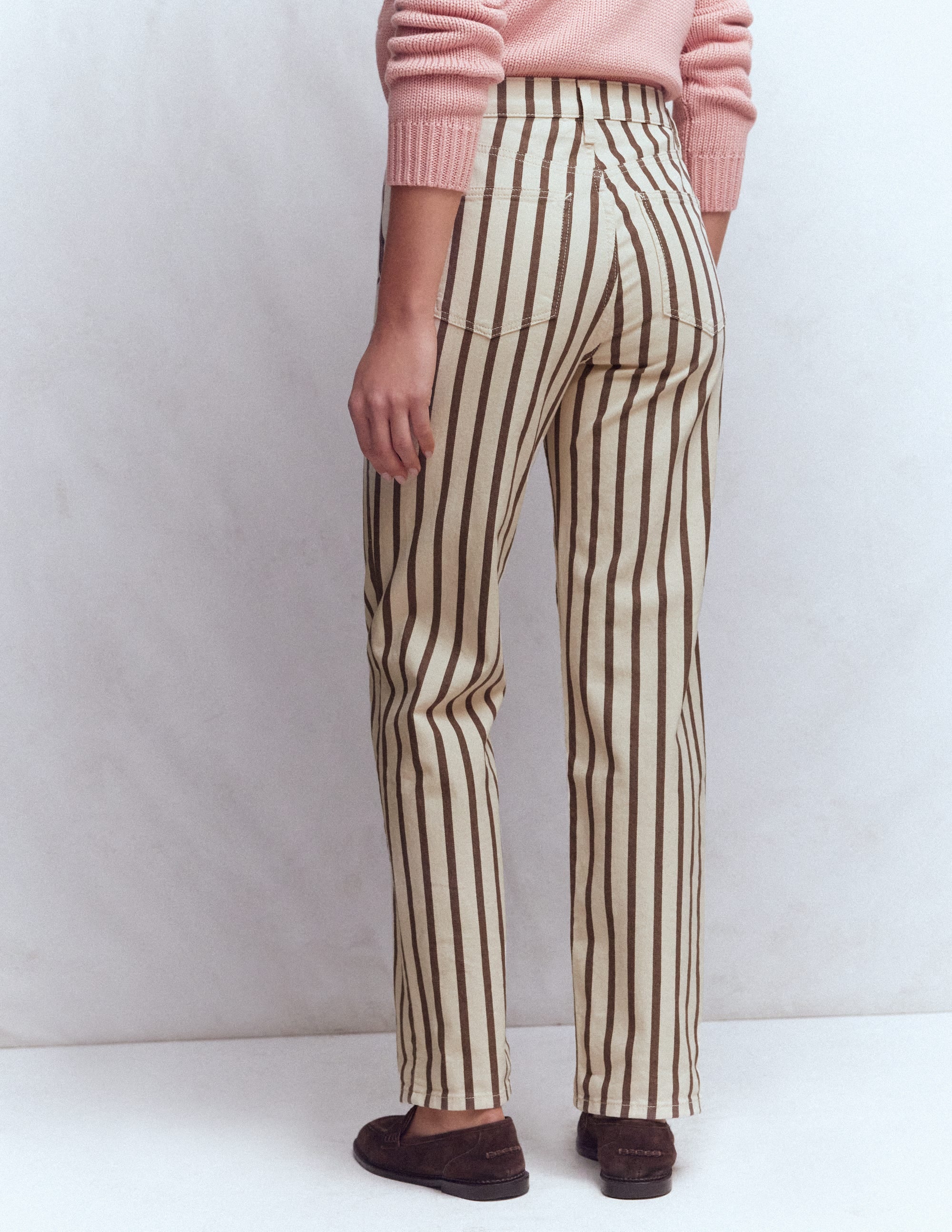 Jean droit à taille haute-Rayé écru marron - Image 3