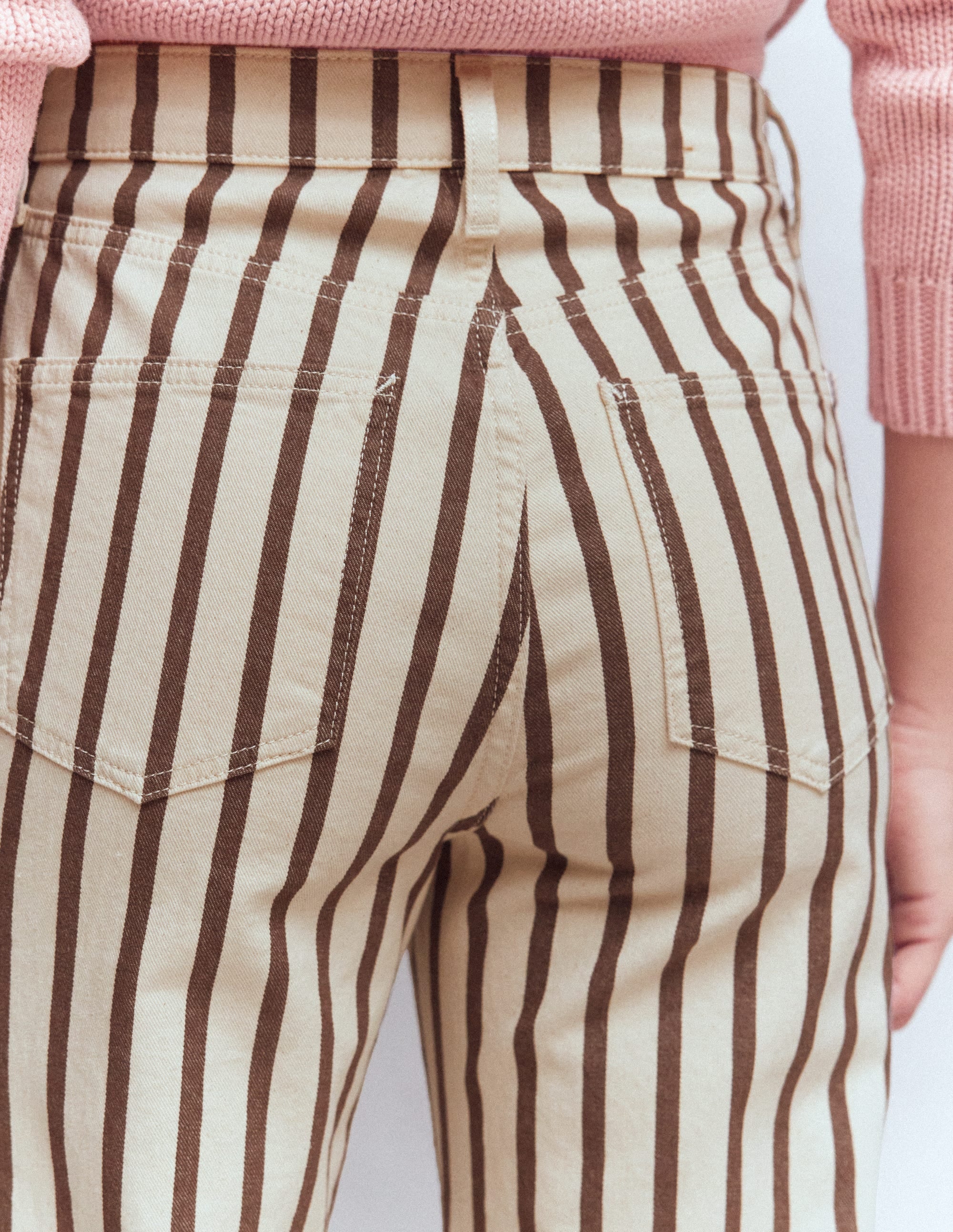 Jean droit à taille haute-Rayé écru marron - Image 5