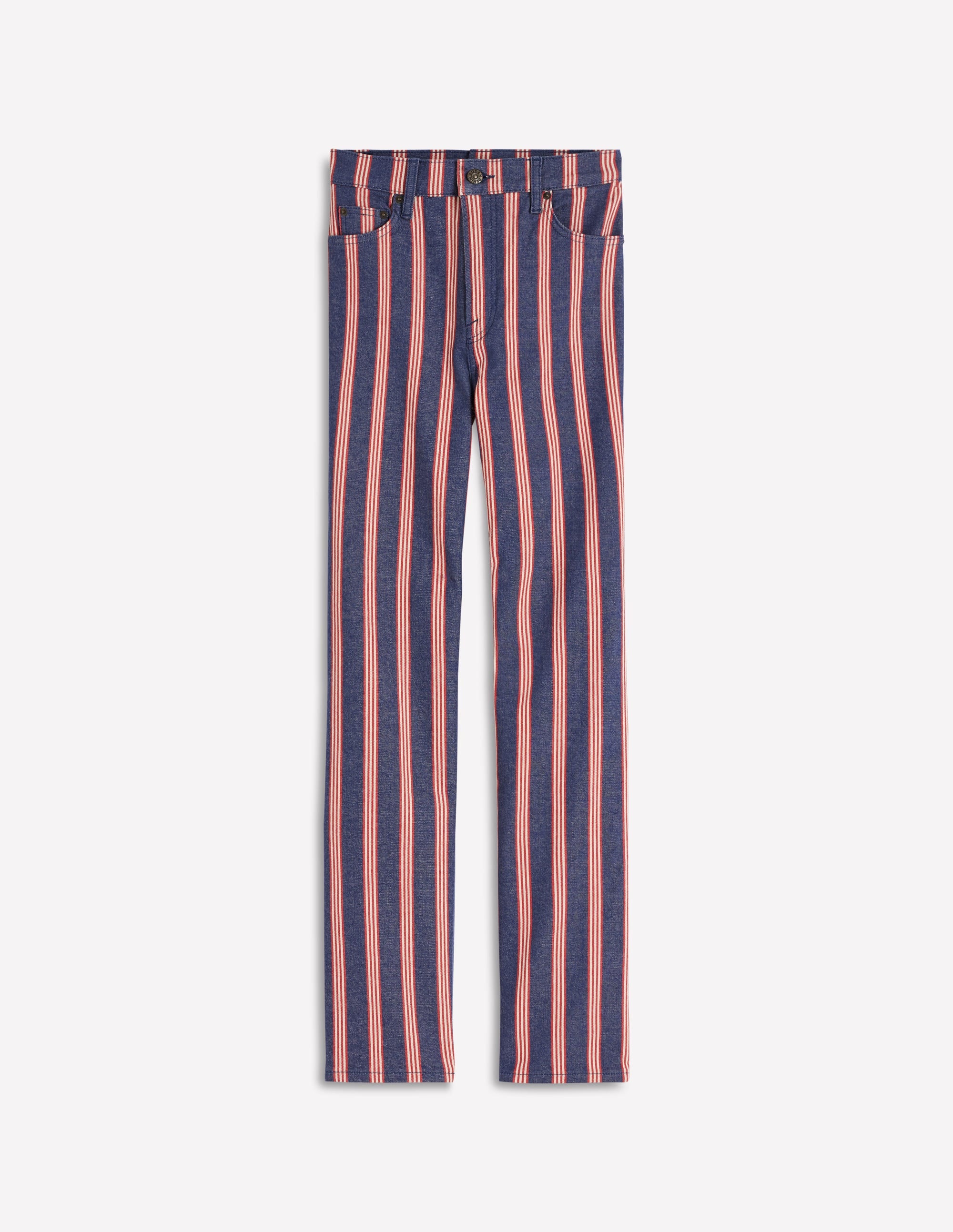 Jean droit à taille haute-Rayé bleu marine & rouge - Image 6