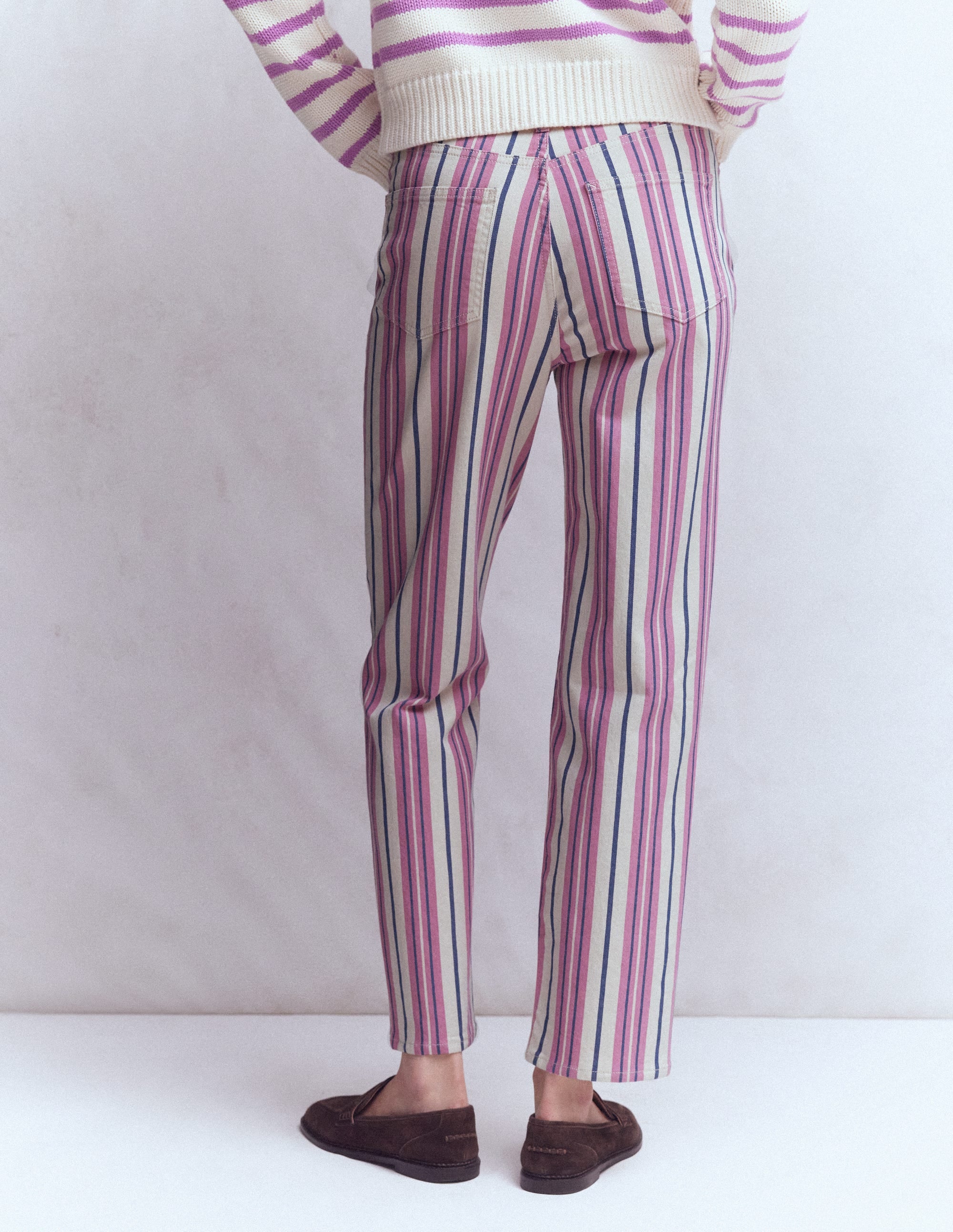 Jeans mit hohem Bund und geradem Bein-Rosa, Blau & Naturweiß Streifen - Image 3