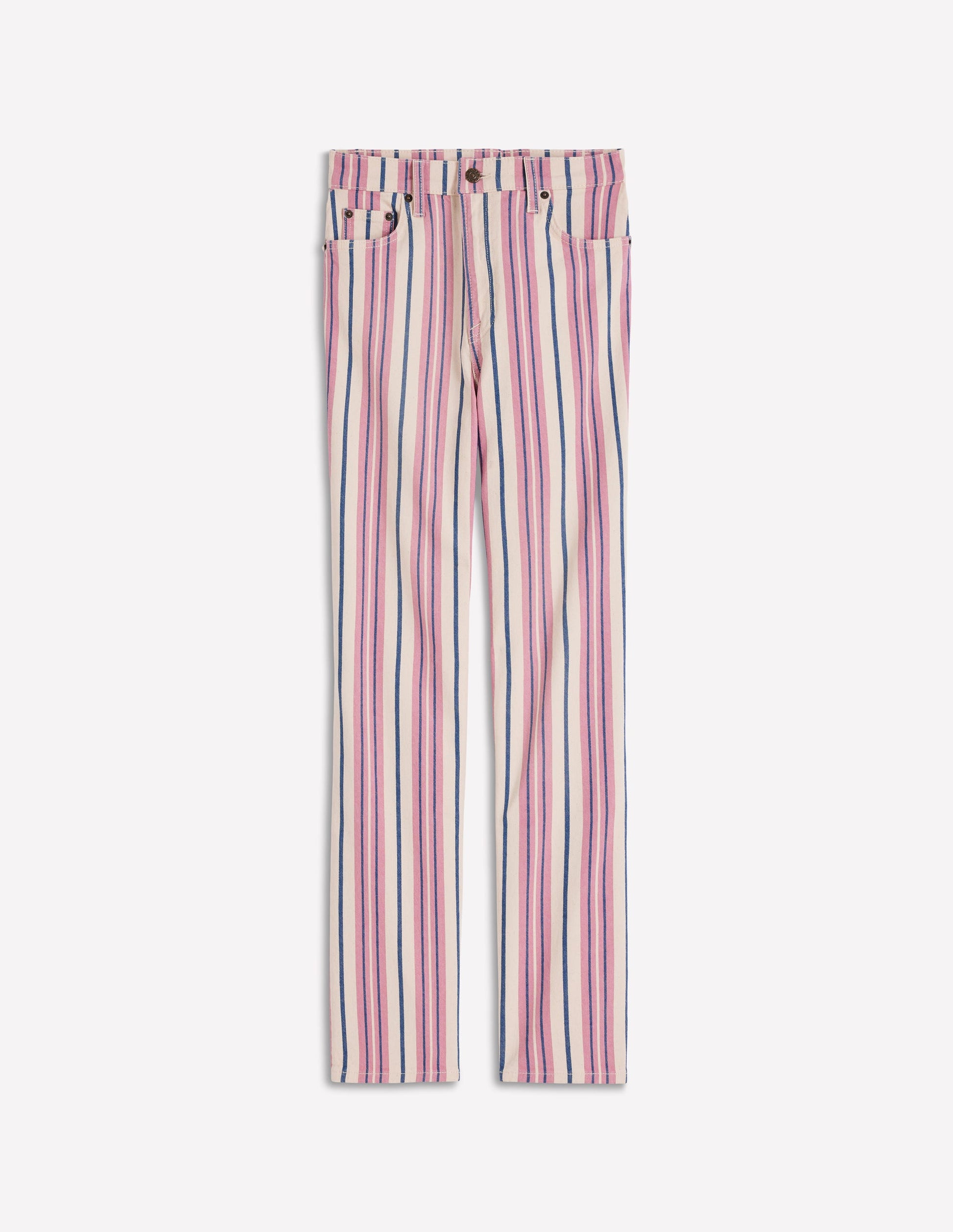 Jeans mit hohem Bund und geradem Bein-Rosa, Blau & Naturweiß Streifen-6